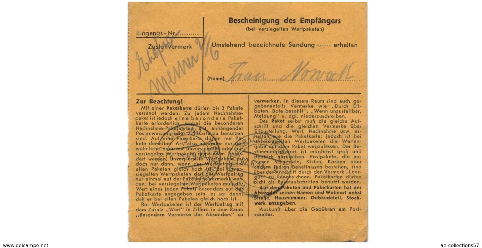 Allemagne  - Colis Postal  Départ  Obornik ( Wartheland ) - Lettres & Documents