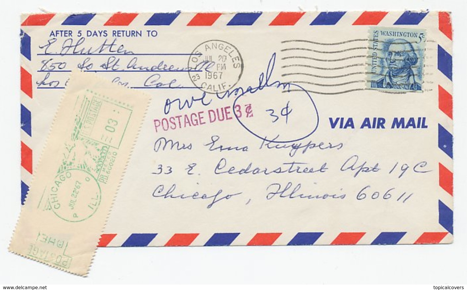 Cover / Postmark USA 1967 Postage Due / Taxe Meter - Automaatzegels [ATM]