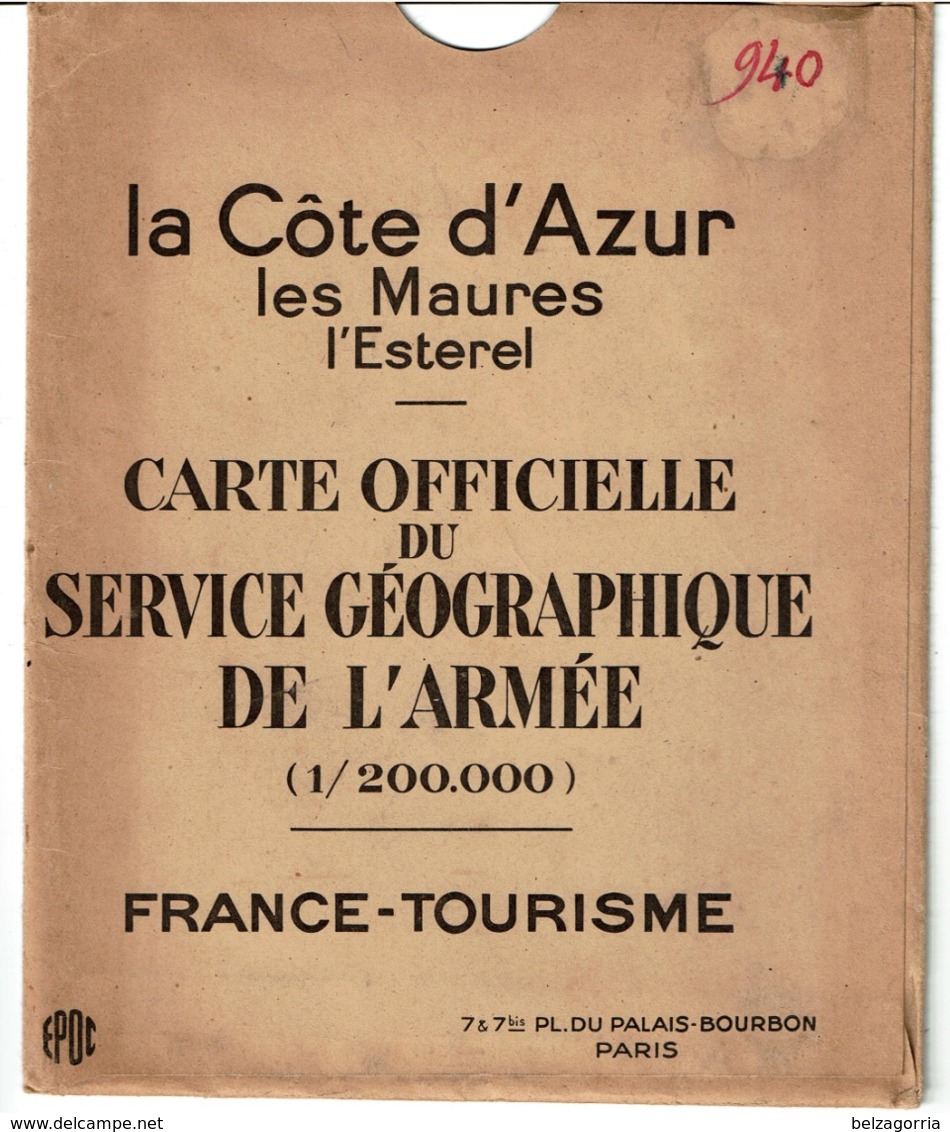 CARTE OFFICIELLE Du SERVICE GEOGRAPHIQUE De L'ARMEE - LA CÔTE D'AZUR - Les Maures, L'Esterel - Janvier 1928 VOIR SCANS - Mapas Geográficas