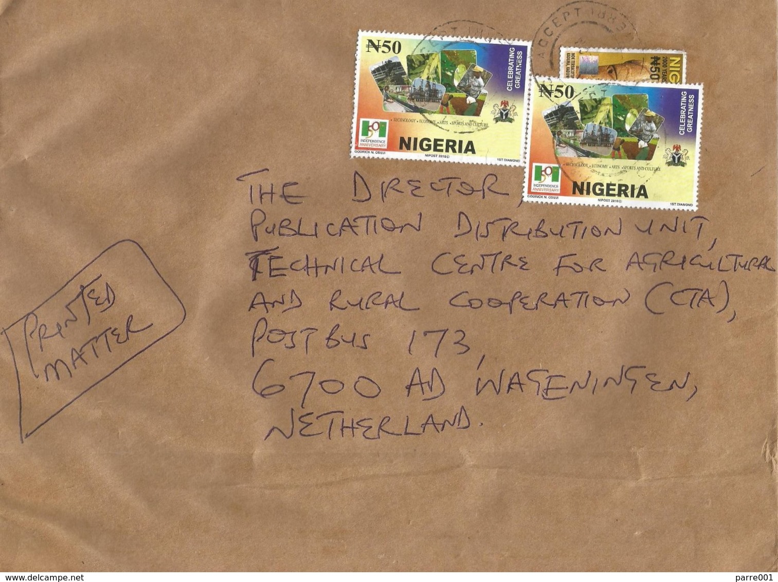 Nigeria 2015 Atta.Ikeduru N50 Independence N50 Terracotta Hologram Cover - Nigeria (1961-...)