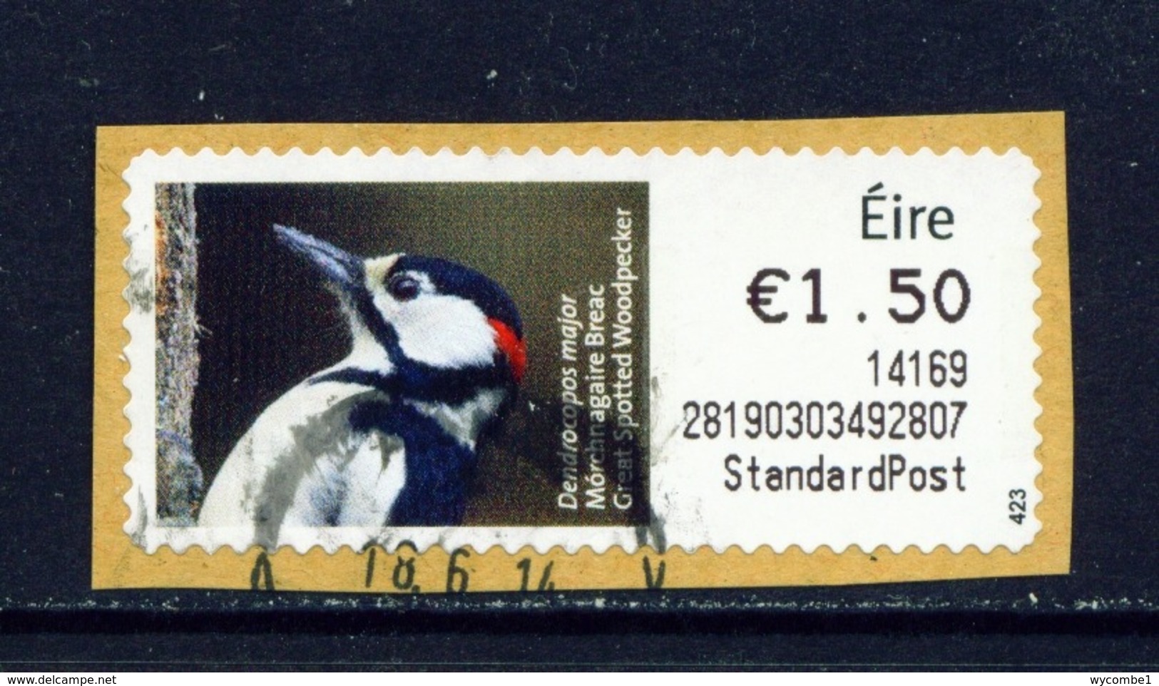 IRELAND  -  2013 Great Spotted Woodpecker SOAR (Stamp On A Roll)  CDS  Used On Piece As Scan - Oblitérés