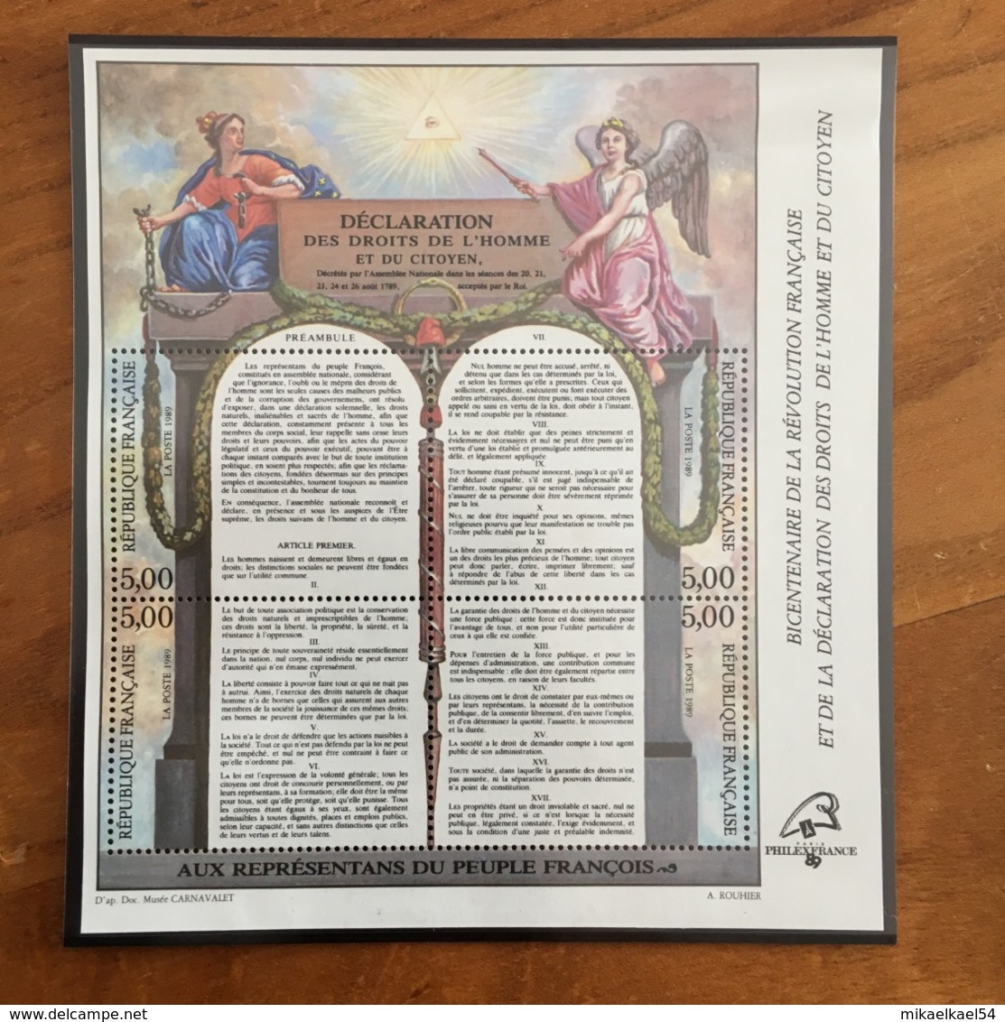 BLOC FEUILLET DECLARATION DES DROITS DE L'HOMME ET DU CITOYEN Y&T BF 11 - 1989 - Neuf ** - Neufs