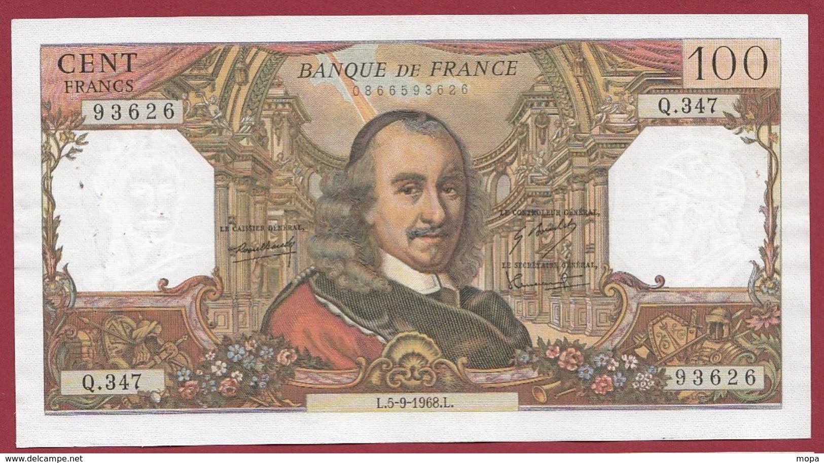 100 Francs "Corneille" Du 05/09/1968.L ---VF/SUP---ALPH Q.347 - 100 F 1964-1979 ''Corneille''