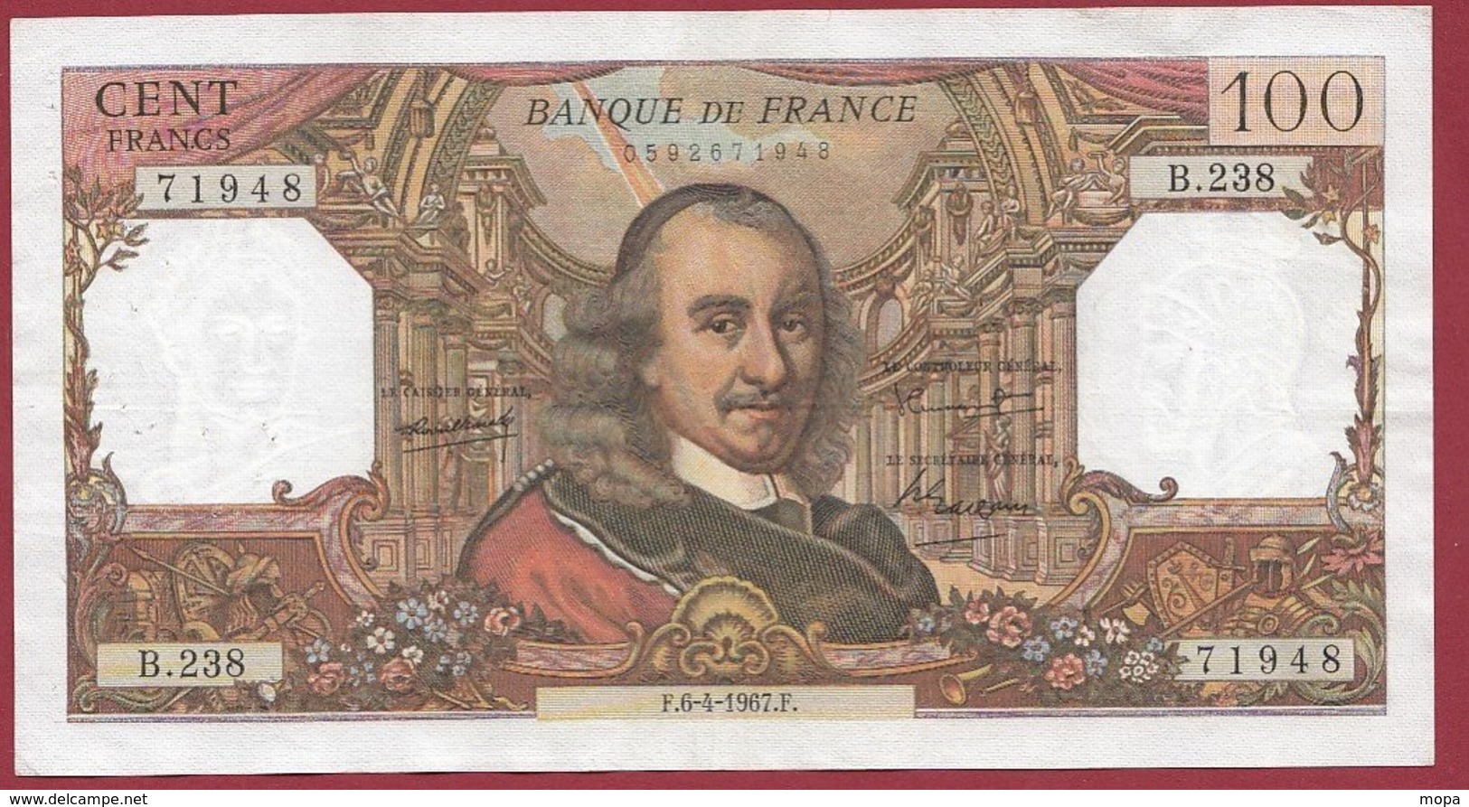 100 Francs "Corneille" Du 06/04/1967.F ---F/TTB+---ALPH B.238 - 100 F 1964-1979 ''Corneille''