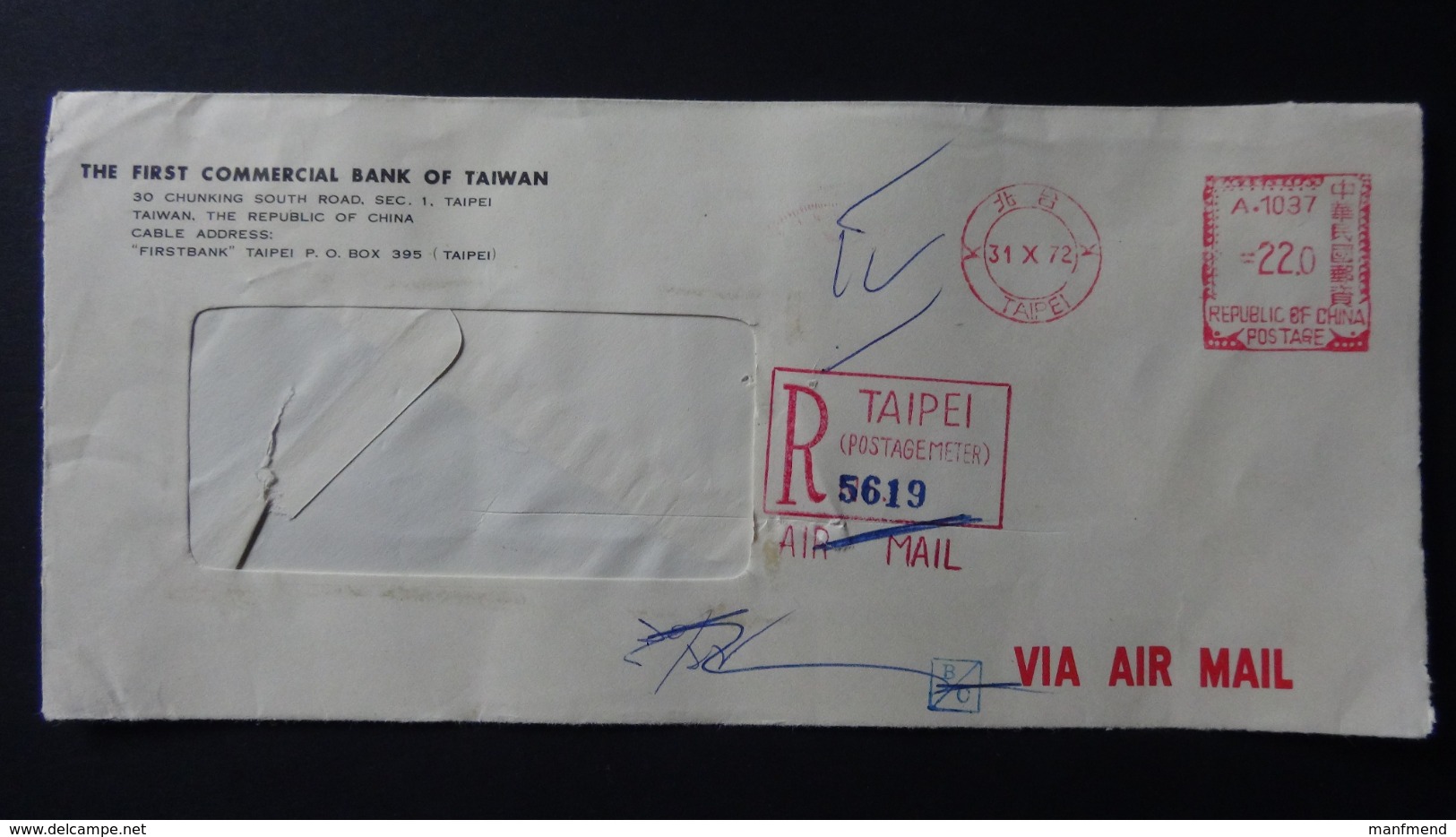 Taiwan - 1972 - Freistempel - 22.0 - 31 X 72 - Taipei - Registered Mail - Look Scan - Briefe U. Dokumente