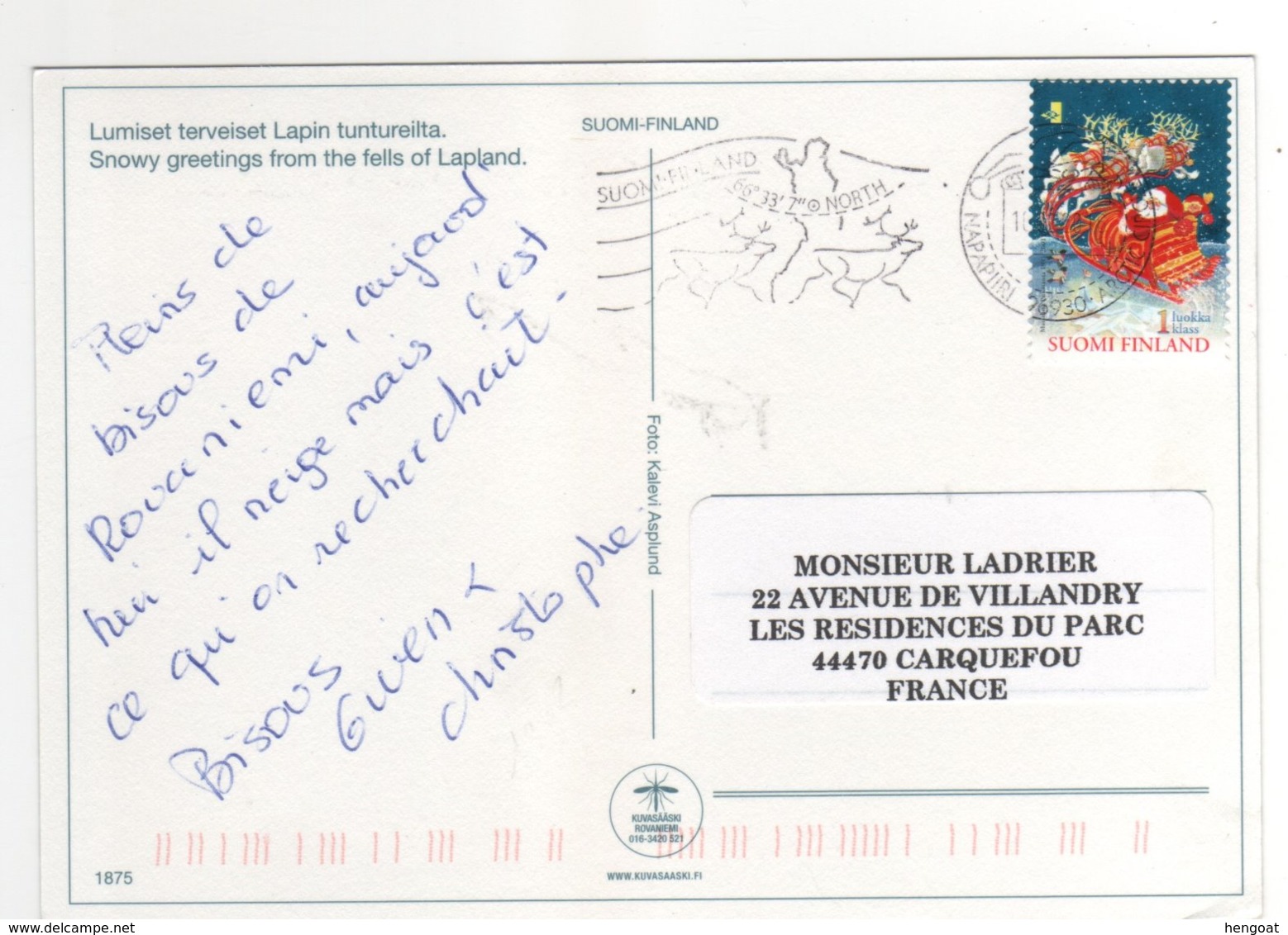 Beau Timbre " Père Noël " Sur Cp , Carte , Postcard  Pour La France - Brieven En Documenten