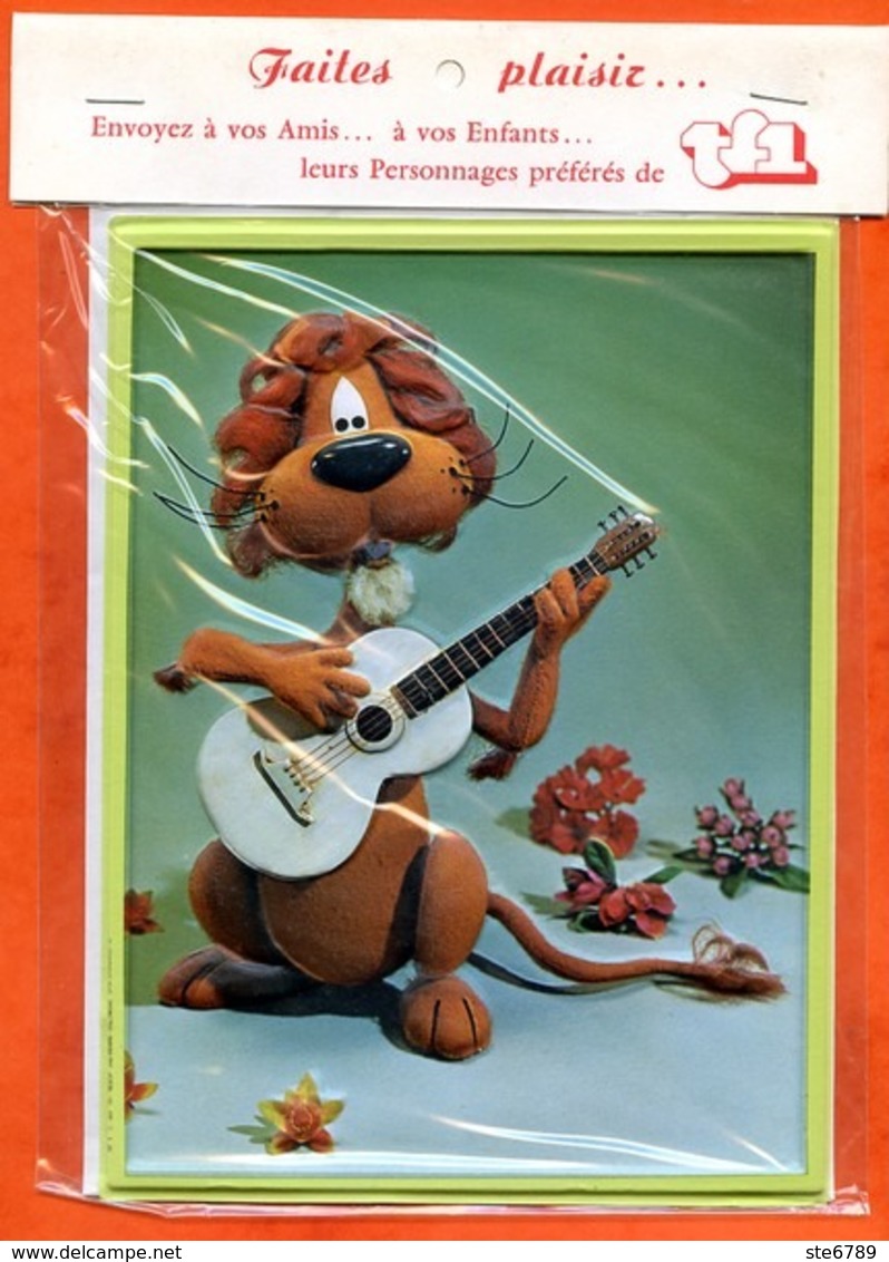 Série TV TF1 LOEKI Le Petit Lion Carte Gaufrée Relief Guitare Musique Personnage - Séries TV