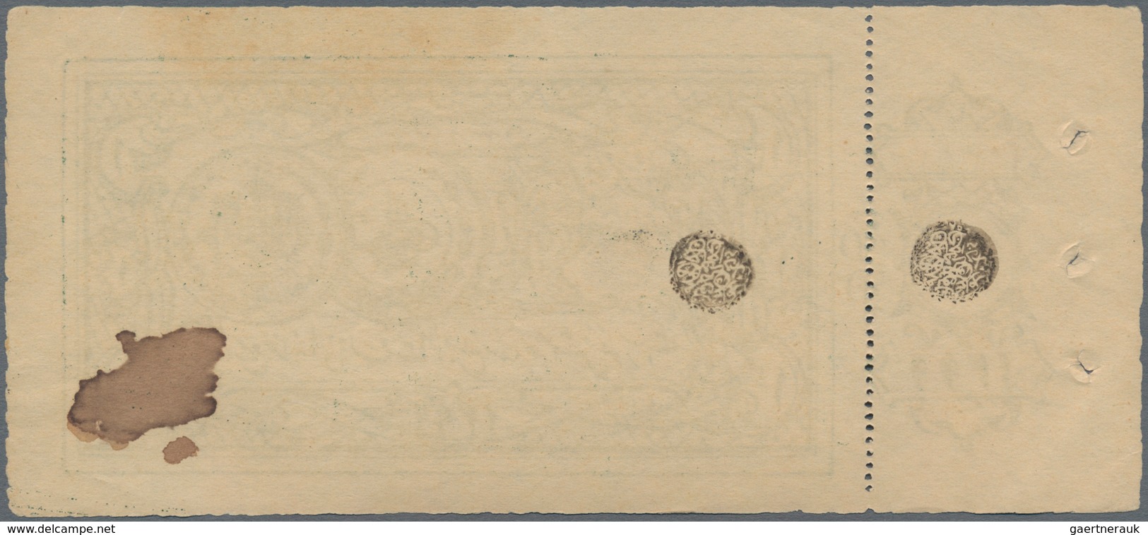 Afghanistan: 1 Rupee ND(1920), P.1 With Counterfoil, Larger Stain And Some Minor Creases. Condition: - Afghanistán