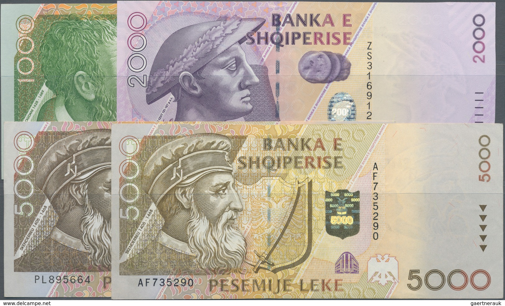 Albania / Albanien: Set With 4 Banknotes 1000, 2000 And 2x 5000 Leke 1996-2007, P.66, 69, 70, 74a, 1 - Albanië