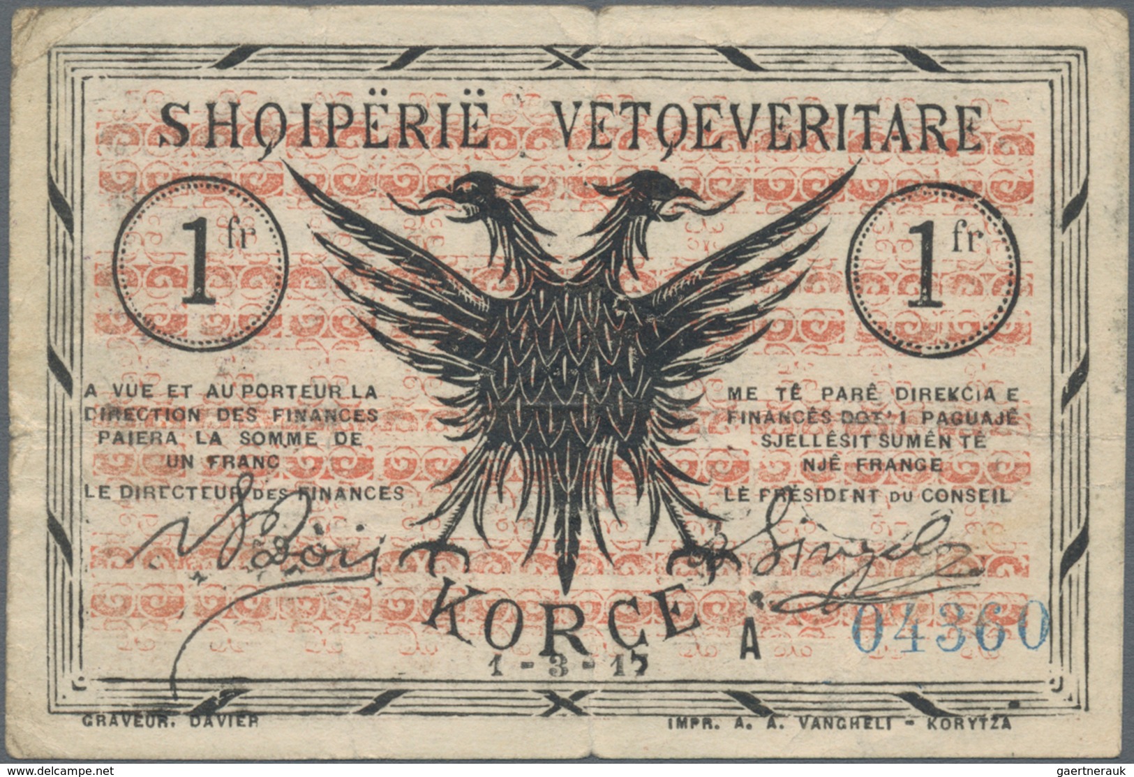 Albania / Albanien: Pair With 1/2 And 1 Frange 1917 Of The Albanian Self Government, P.S141a, S142b, - Albanie