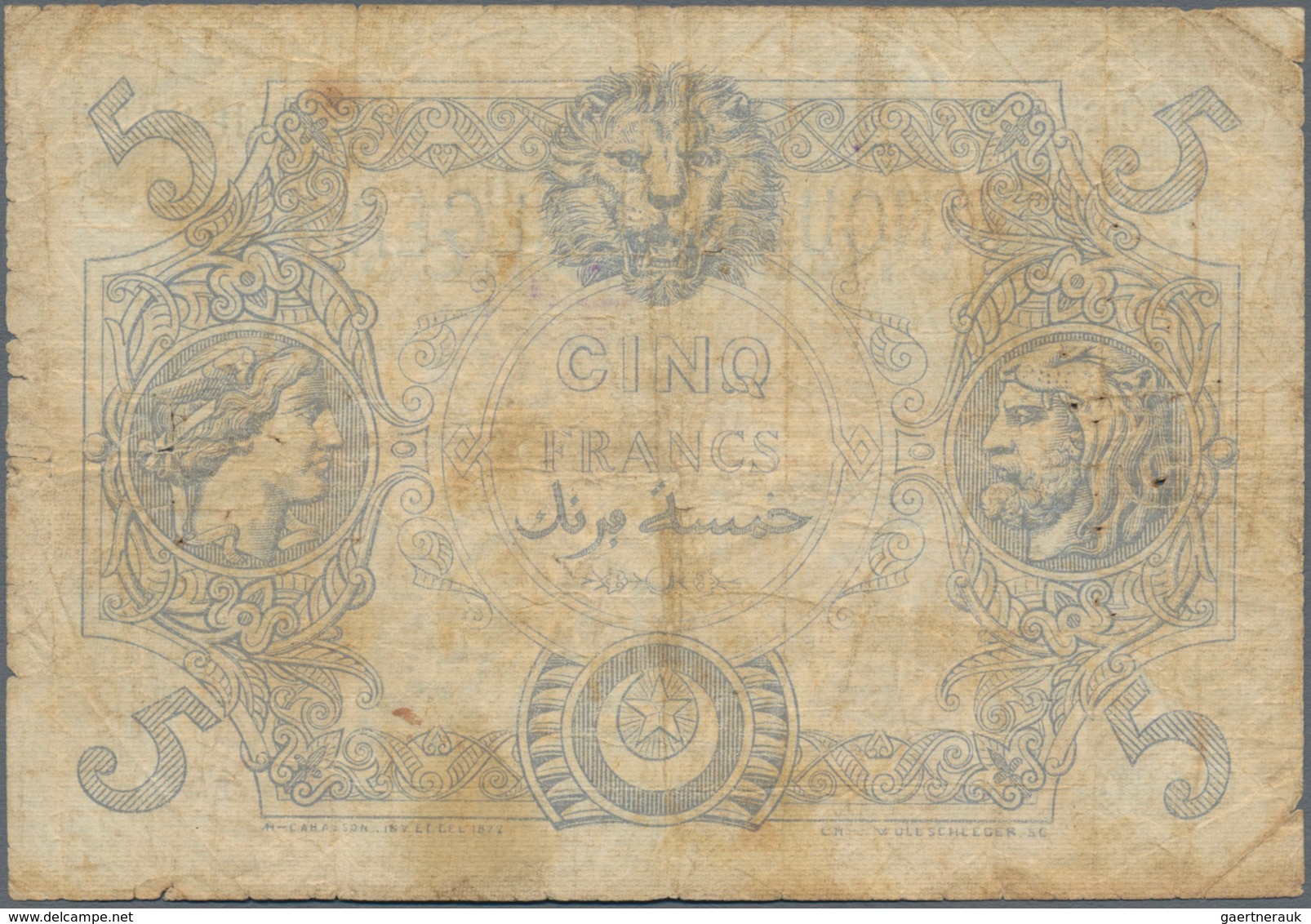 Algeria / Algerien: 5 Francs 1924, P.71b, Still Intact With Small Border Tears, Some Pinholes And Li - Algérie