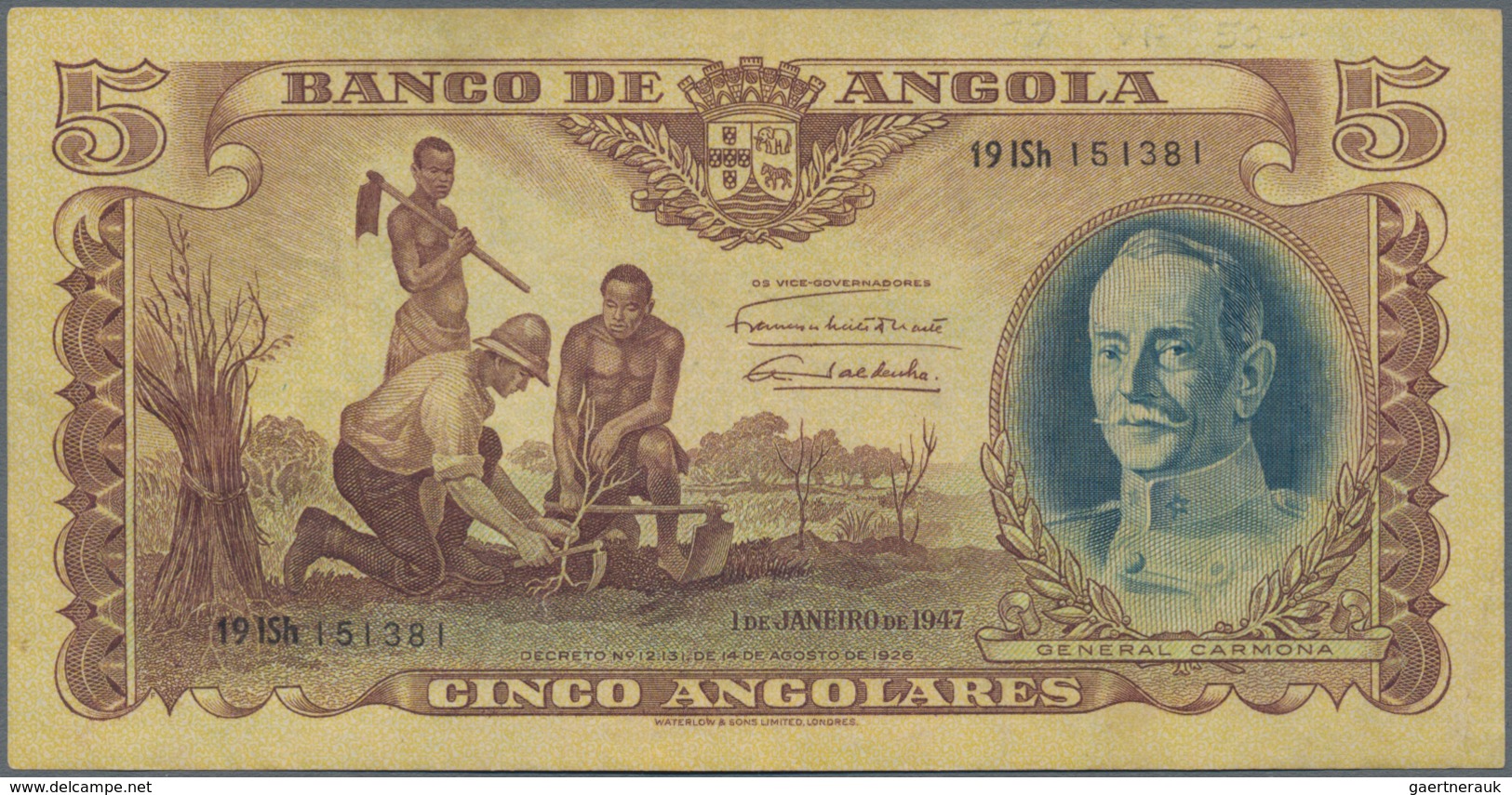 Angola: 5 Angolares 1947, P.77, Vertical Fold At Center And Some Other Minor Creases In The Paper. C - Angola