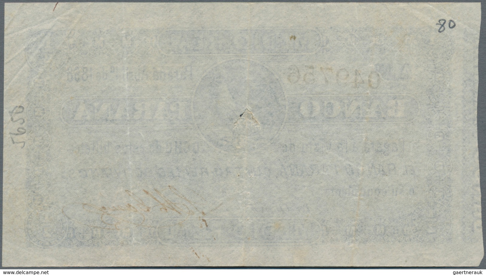 Argentina / Argentinien: Banco Parana 1/2 Real 1868, P.S1811a, Small Tear At Center, Some Folds. Con - Argentina