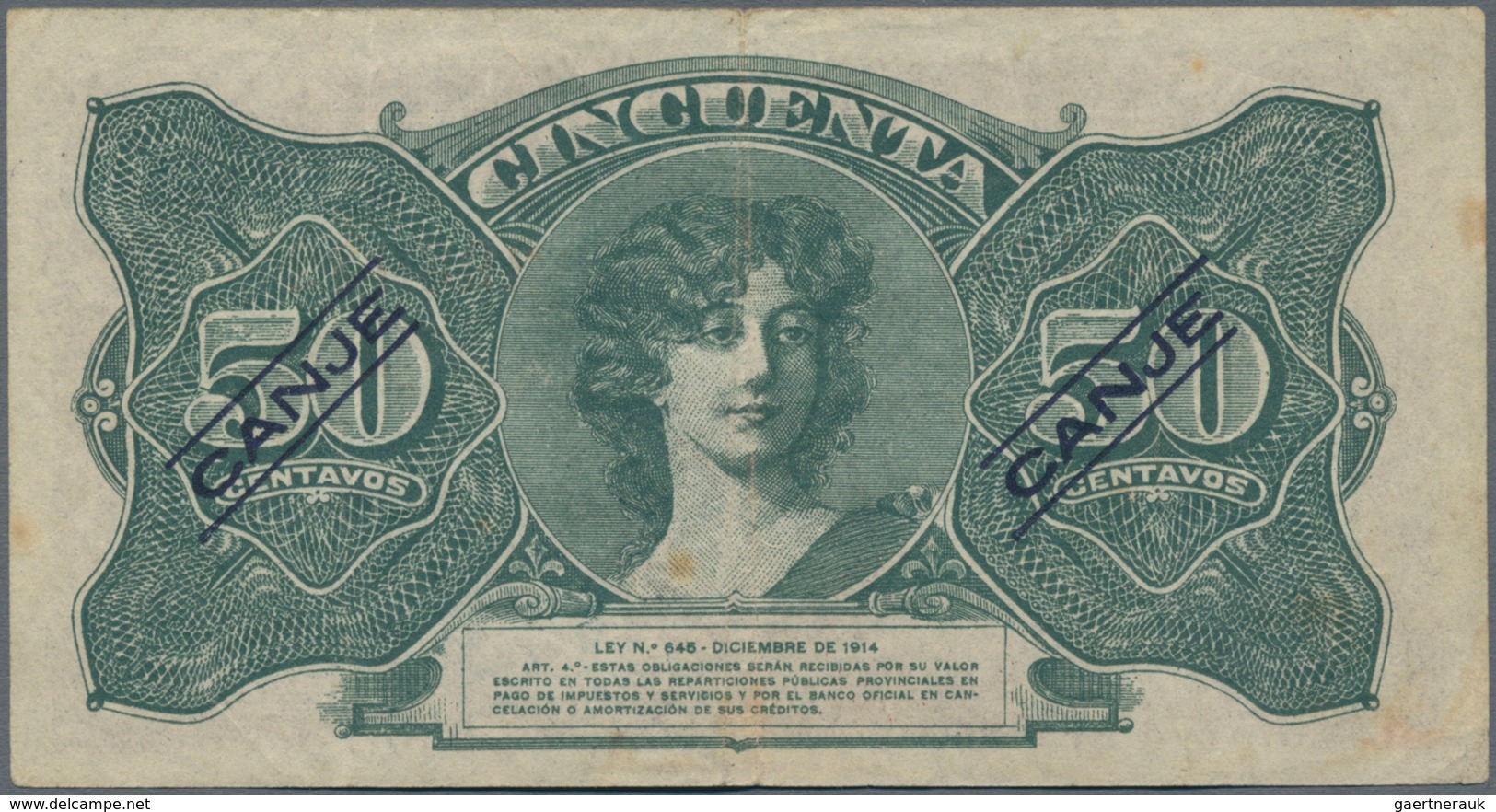 Argentina / Argentinien: Provincia De Mendoza 50 Centavos 1914 "Letra De Tesorería - Ley 645" Issue, - Argentinië