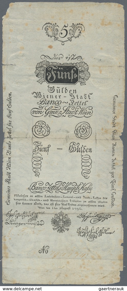Austria / Österreich: Wiener Stadt-Banco Zettel 5 Gulden 1796, P.A22, Extraordinary Rare And Still I - Oesterreich
