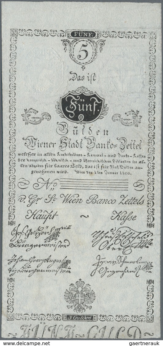 Austria / Österreich: Wiener Stadt Banko-Zettel 5 Gulden 1800, P.A31, Great Original Shape And Stron - Austria