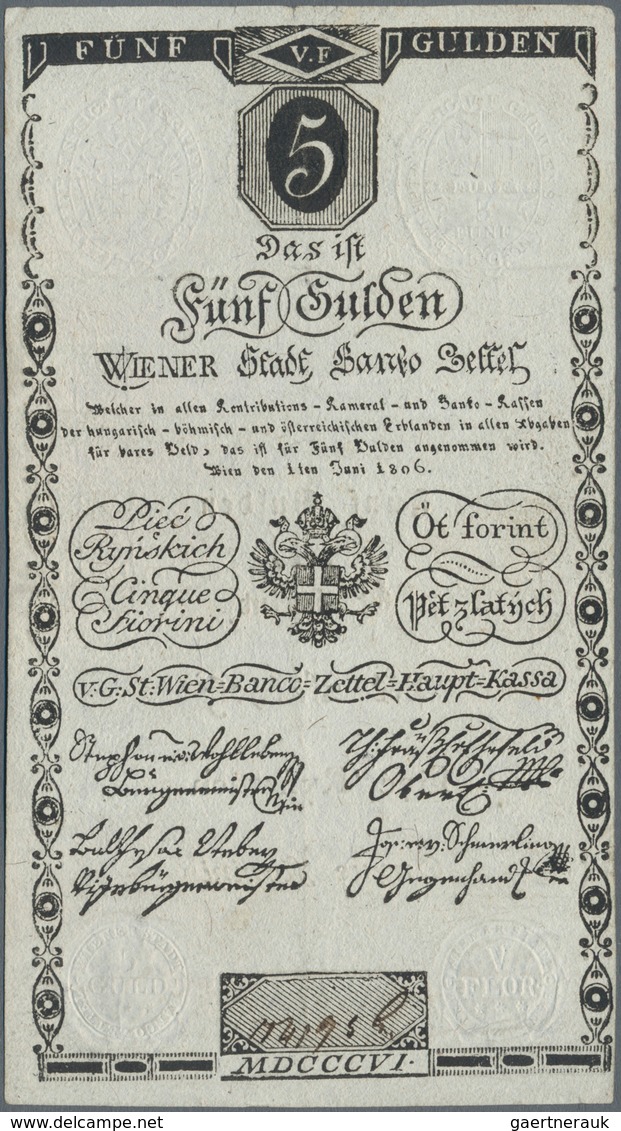 Austria / Österreich: Wiener Stadt Banko-Zettel 5 Gulden 1806, P.A38, Great Original Shape And Stron - Oesterreich