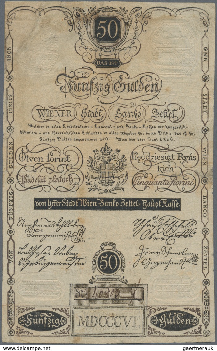 Austria / Österreich: Wiener Stadt-Banco Zettel 50 Gulden 1806, P.A41, Very Rare And Seldom Offered - Austria