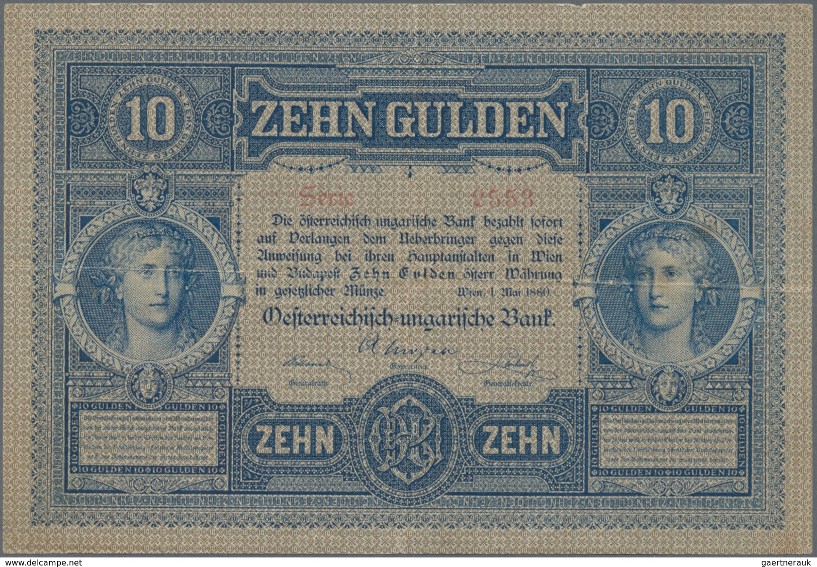 Austria / Österreich: 10 Gulden 1880, P.1, Very Nice With A Few Stronger Folds And Tiny Hole At Cent - Austria