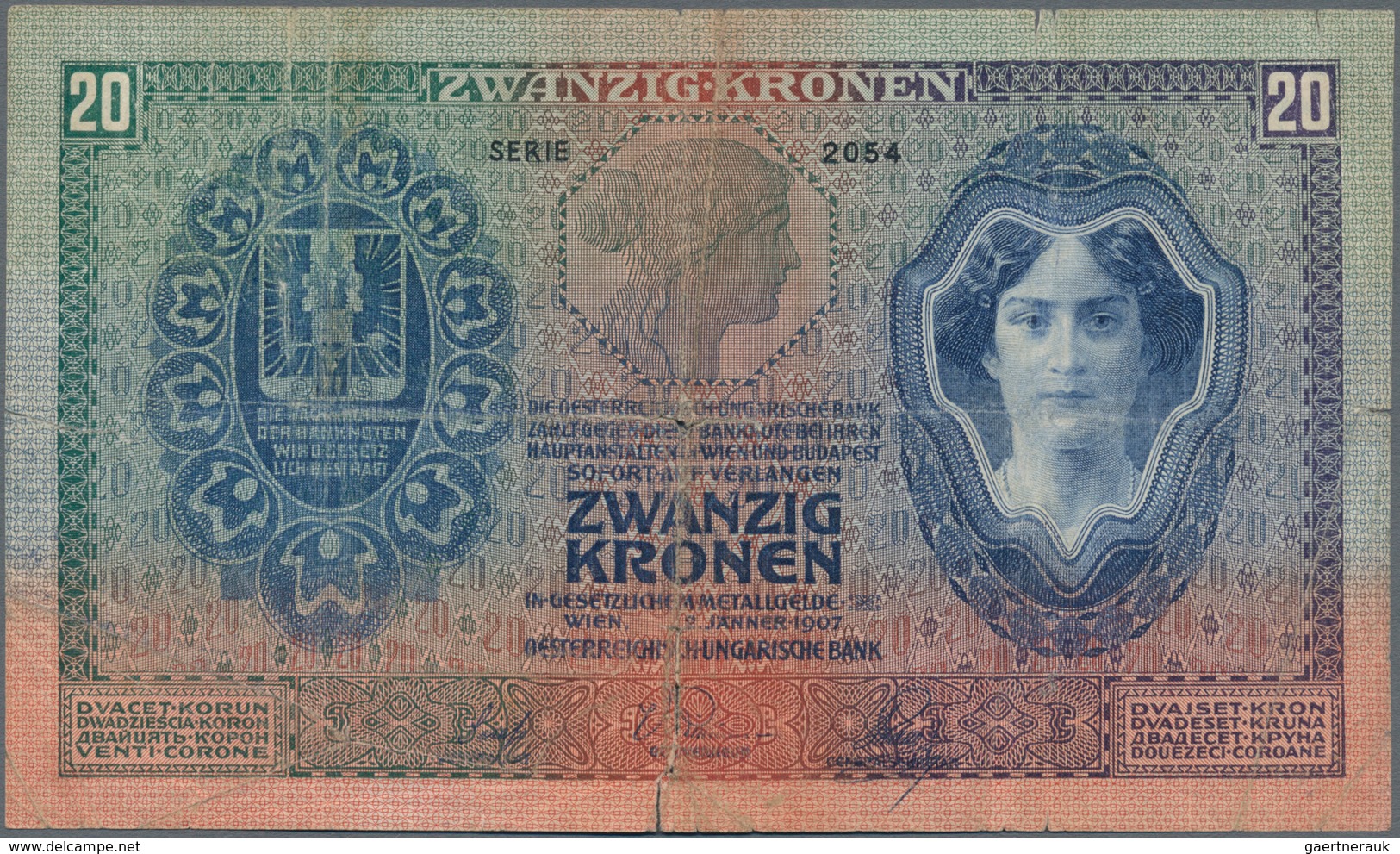 Austria / Österreich: 20 Kronen 1907, P.10, Larger Border Tears And Tear At Center. Condition: VG - Austria