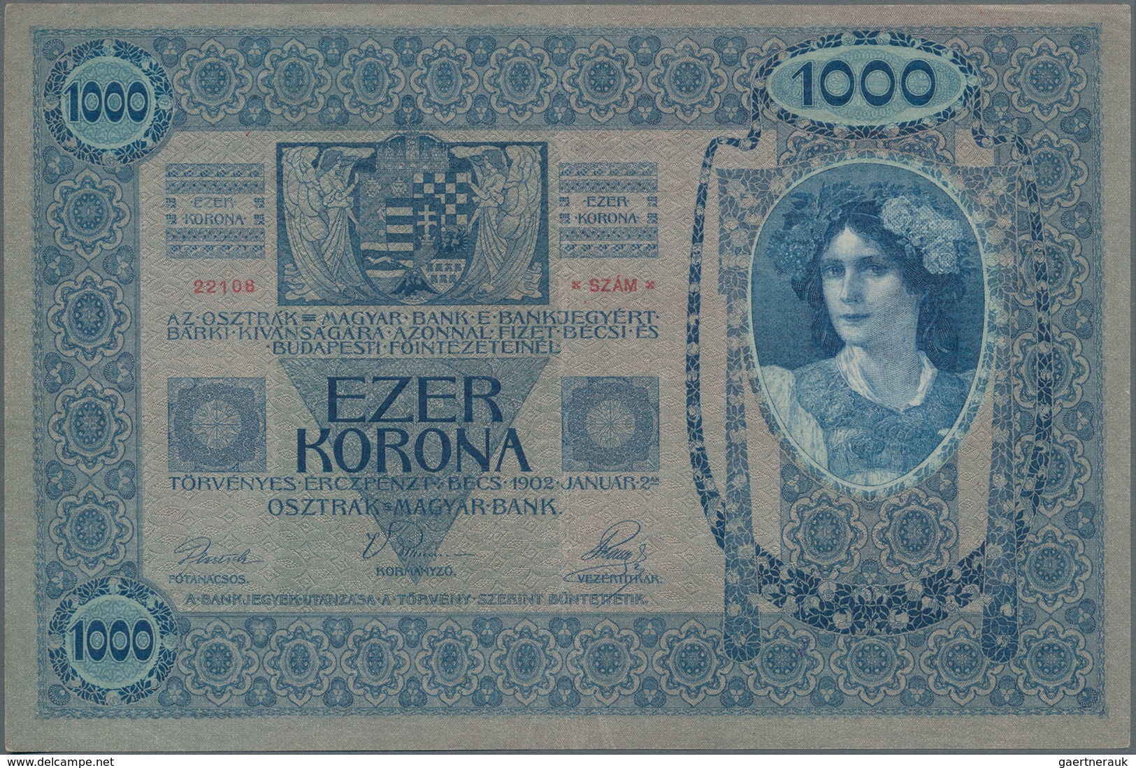 Austria / Österreich: 1000 Kronen 1902 (1919) With Stamp "Note Echt, Stempel Falsch" P.57b (XF) And - Oesterreich