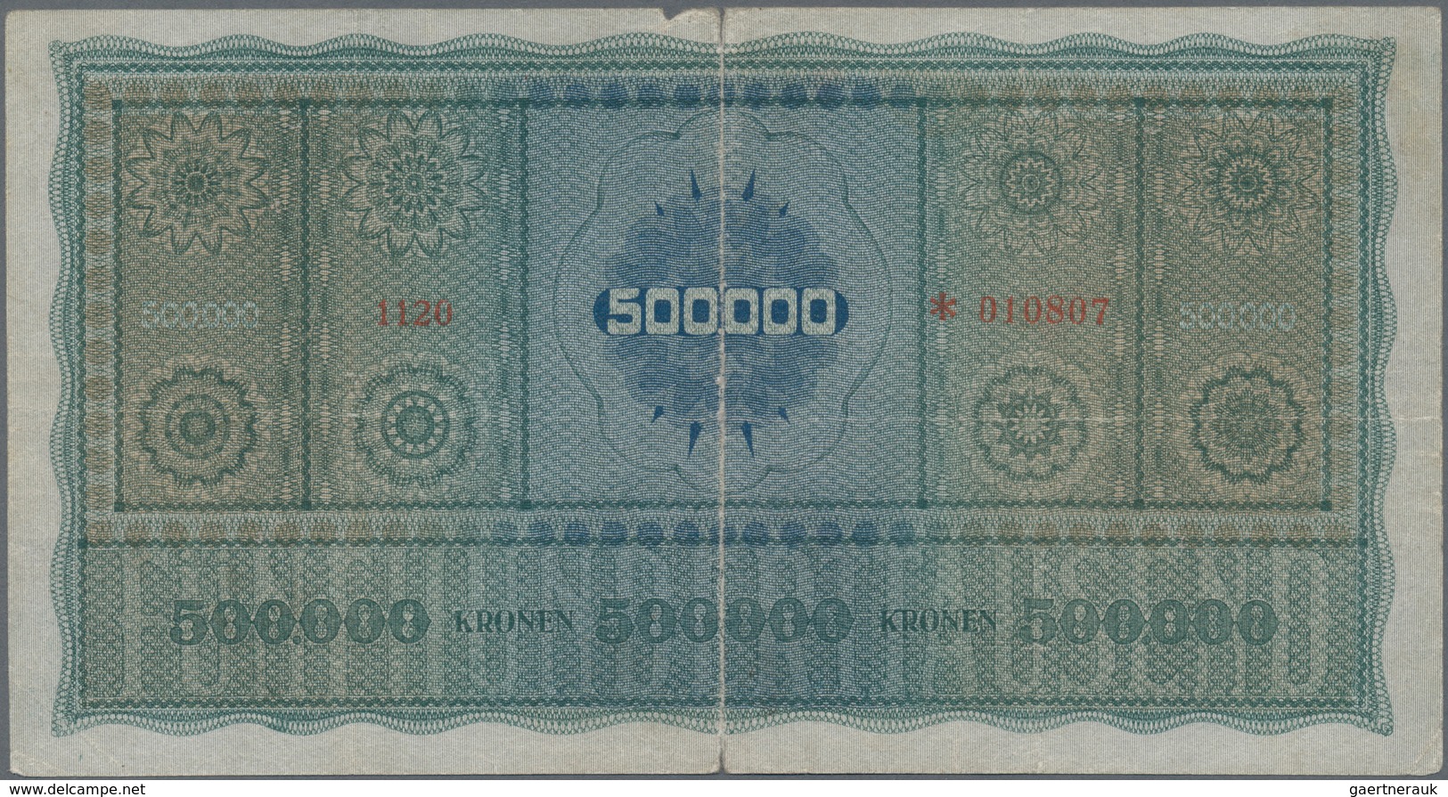 Austria / Österreich: 500.000 Kronen 1922, P.84, Stronger Fold At Center, Tiny Margin Split, Conditi - Austria