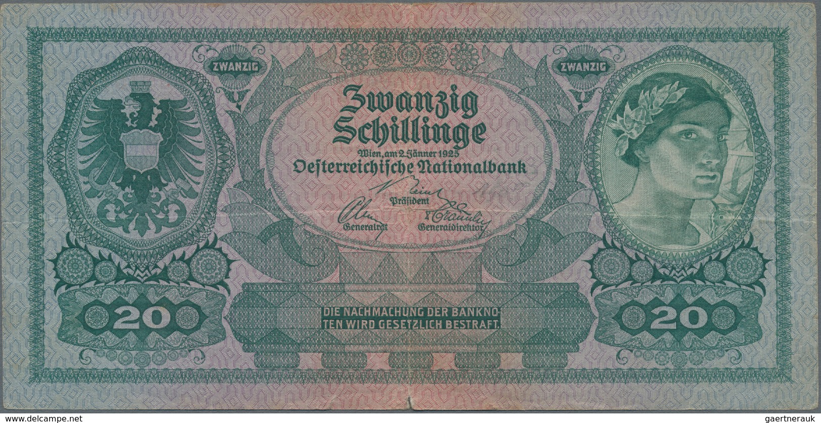 Austria / Österreich: 20 Schilling 1925, P.90, Very Nice With Tiny Tearsat Lower Margin And Lightly - Oostenrijk