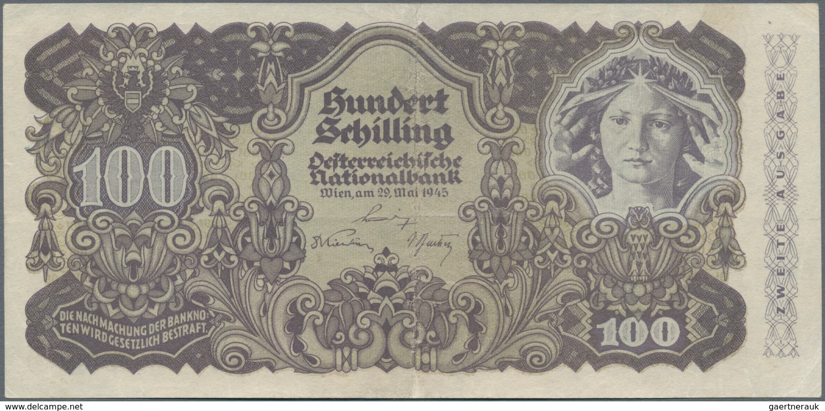 Austria / Österreich: 100 Schilling 1945 ZWEITE AUSGABE, P.119a, Stronger Vertical Fold At Center An - Oostenrijk