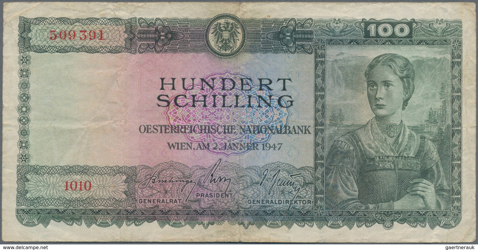 Austria / Österreich: 100 Schilling 1947, P.124, Lightly Stained Paper With Tiny Border Tears. Condi - Austria