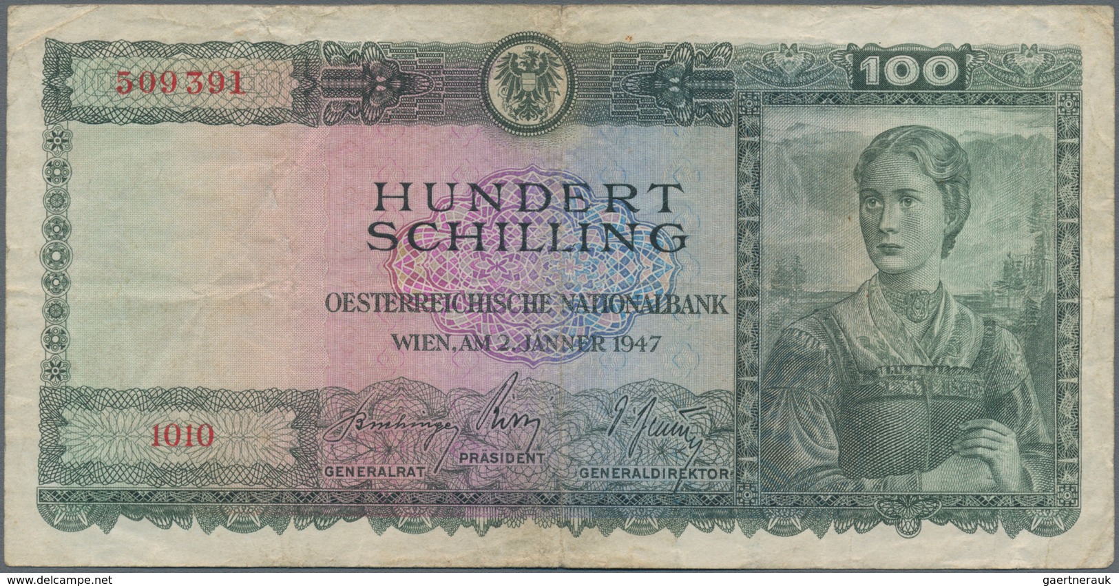 Austria / Österreich: 100 Schilling 1947, P.124, Lightly Stained Paper With Tiny Border Tears. Condi - Oostenrijk