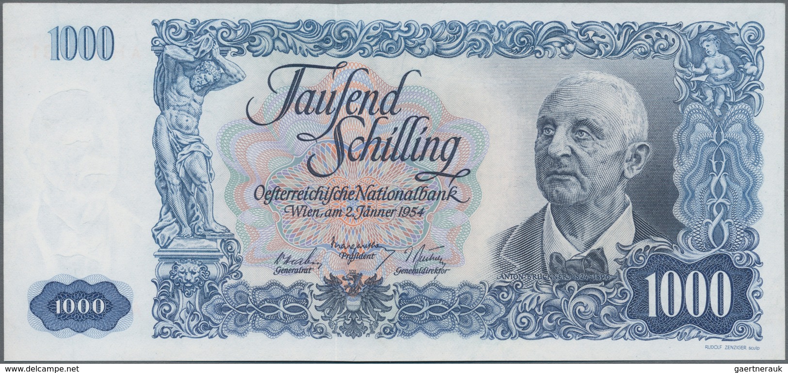 Austria / Österreich: 1000 Schilling 1954, P.135 With Portrait Of Anton Bruckner In Perfect UNC Cond - Oostenrijk