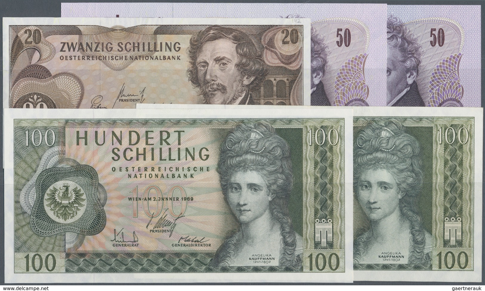 Austria / Österreich: Set Of 5 Notes Containing 20 Schilling 1967 P. 142, 50 Schilling 1970 (1st And - Oesterreich