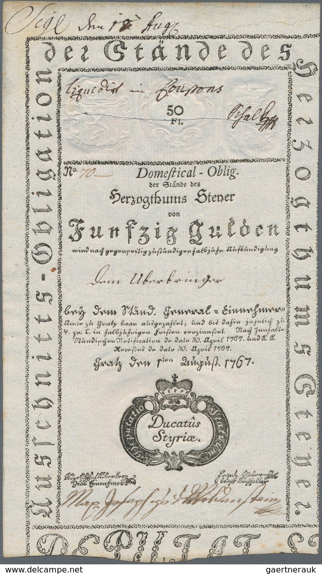 Austria / Österreich: Austria - Steyermark 50 Gulden 1767 Domestical Obligation, P.NL (Richter W17.2 - Oostenrijk