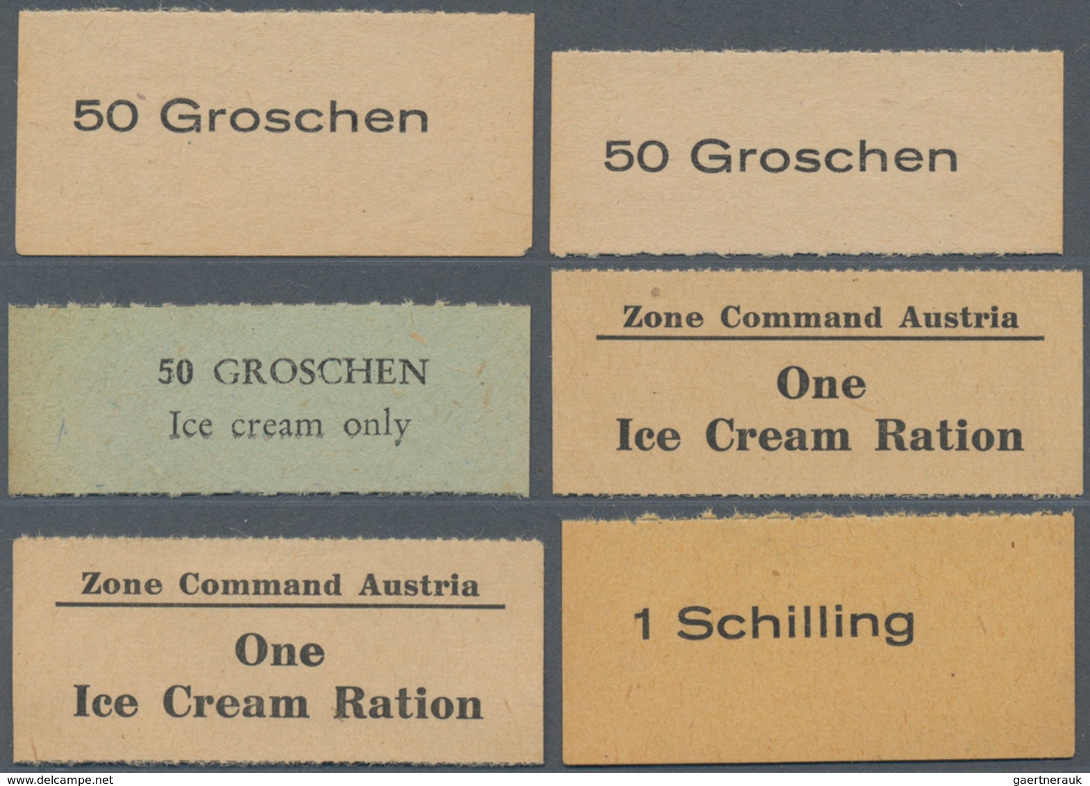 Austria / Österreich: 6 Ice Cream Coupons 3x 50 Groschen, 1 Schilling And 2x 1 Ration For The Aliied - Oesterreich