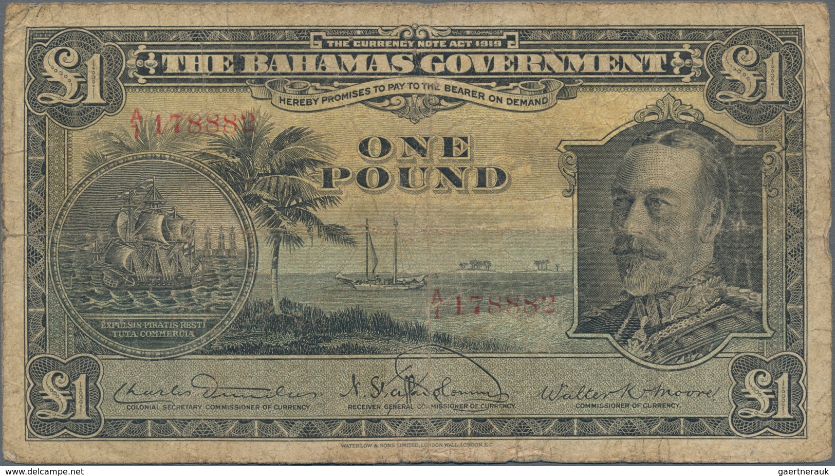 Bahamas: 1 Pound L.1919, P.7, Small Border Tears At Left, Toned Paper And Several Tiny Pinholes. Con - Bahama's