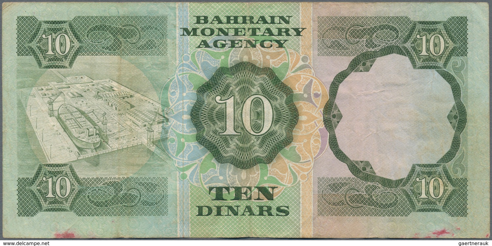 Bahrain: Bahrain Monetary Agency 10 Dinars L.1973, P.9, Still Strong Paper With A Several Folds And - Bahrein