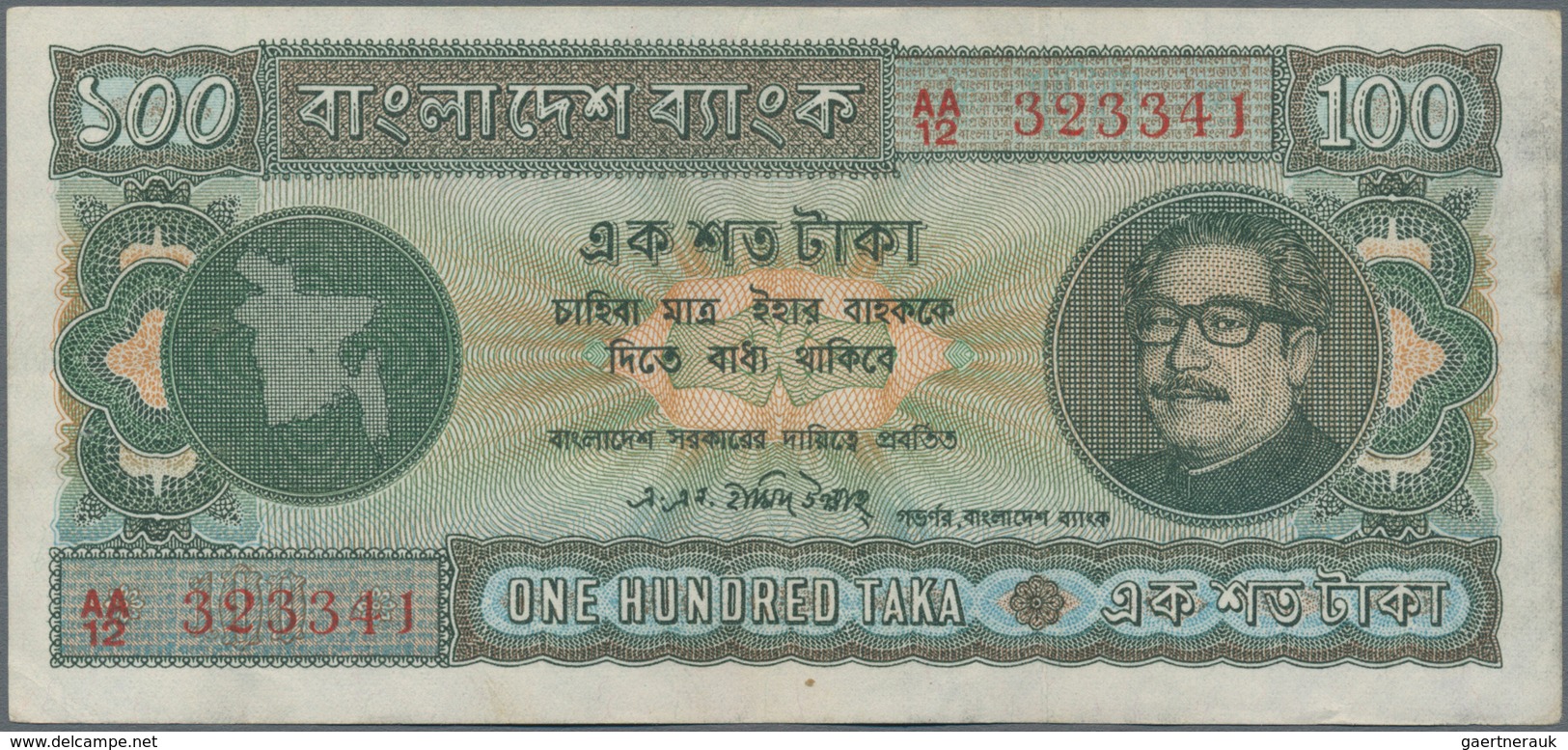 Bangladesh: 100 Taka ND(1972), P.9b, Excellent Condition With A Few Soft Folds And Tiny Pinholes At - Bangladesh