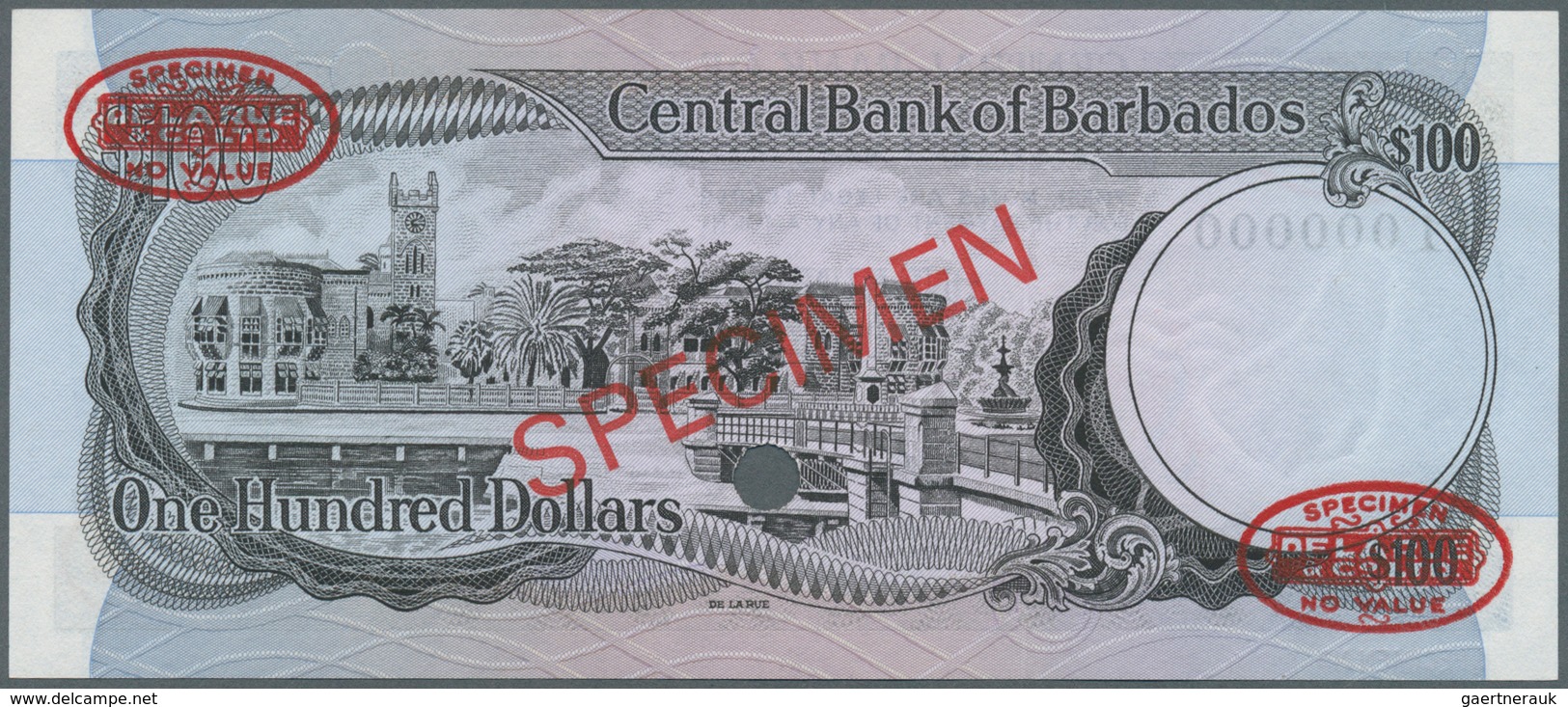 Barbados: 100 Dollars 1973 SPECIMEN, P.35s, Punch Hole Cancellation And Overprint "Specimen" At Cent - Barbados