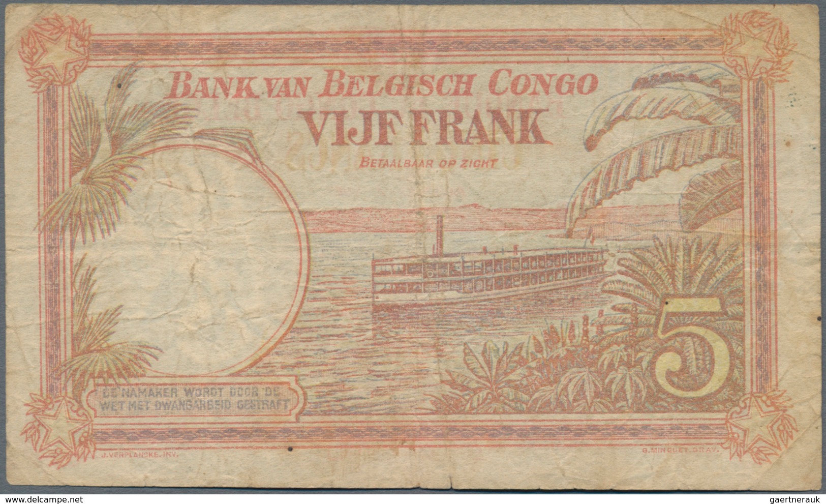 Belgian Congo / Belgisch Kongo: 5 Francs 1930 P.8e (F) And 20 Francs 1948 P.15f (F-). (2 Pcs.) - Sin Clasificación