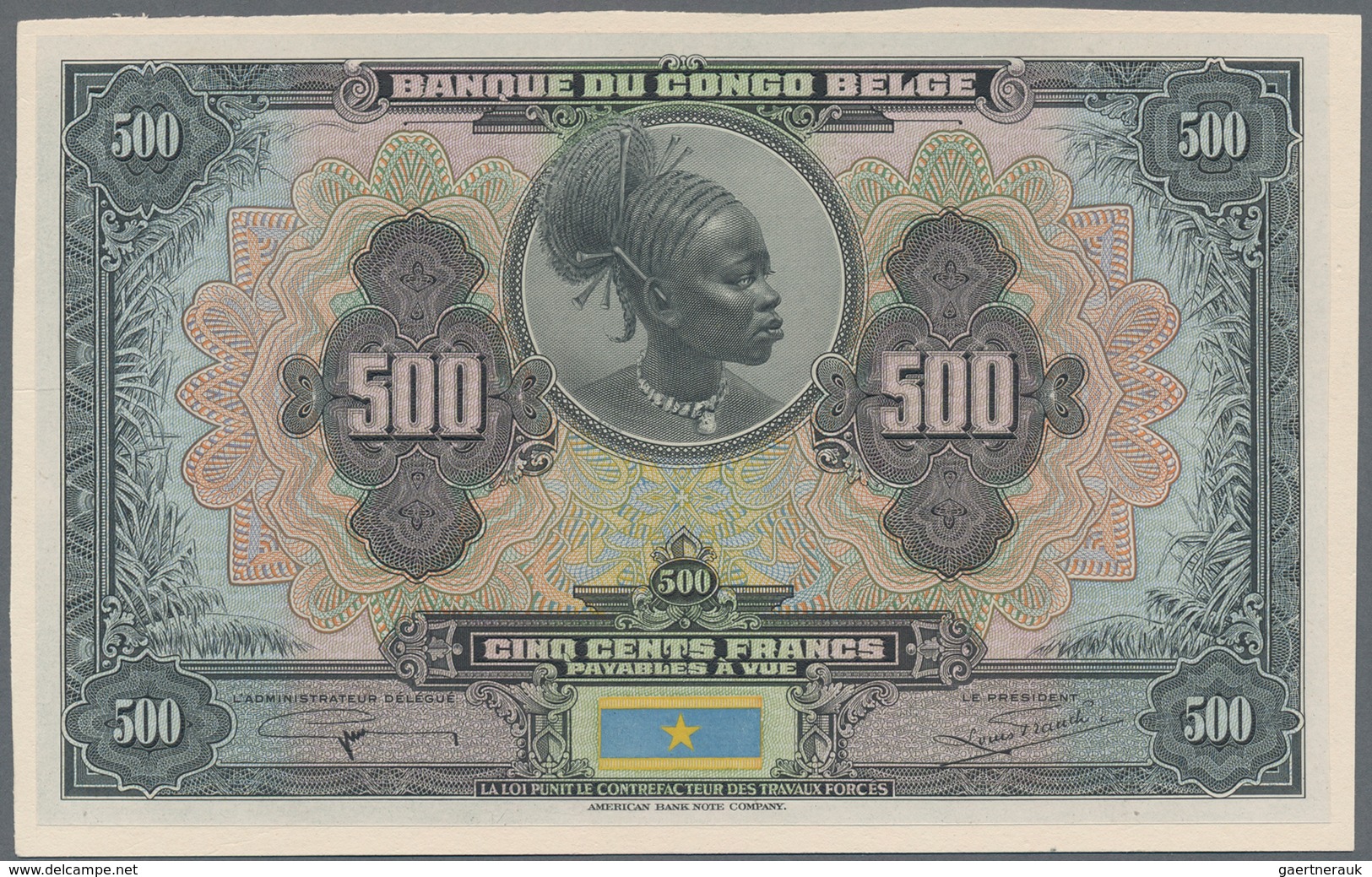 Belgian Congo / Belgisch Kongo: Banque Du Congo Belge 500 FRancs 1929 Front And Reverse Proof, P.18p - Zonder Classificatie