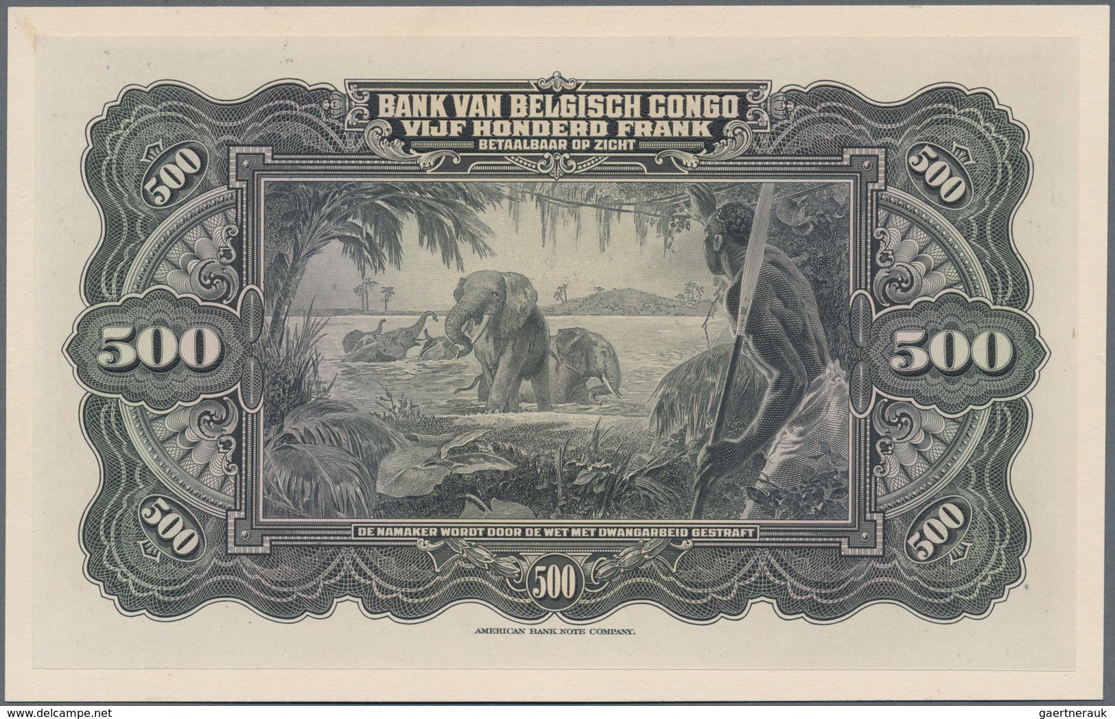 Belgian Congo / Belgisch Kongo: Banque Du Congo Belge 500 FRancs 1929 Front And Reverse Proof, P.18p - Ohne Zuordnung