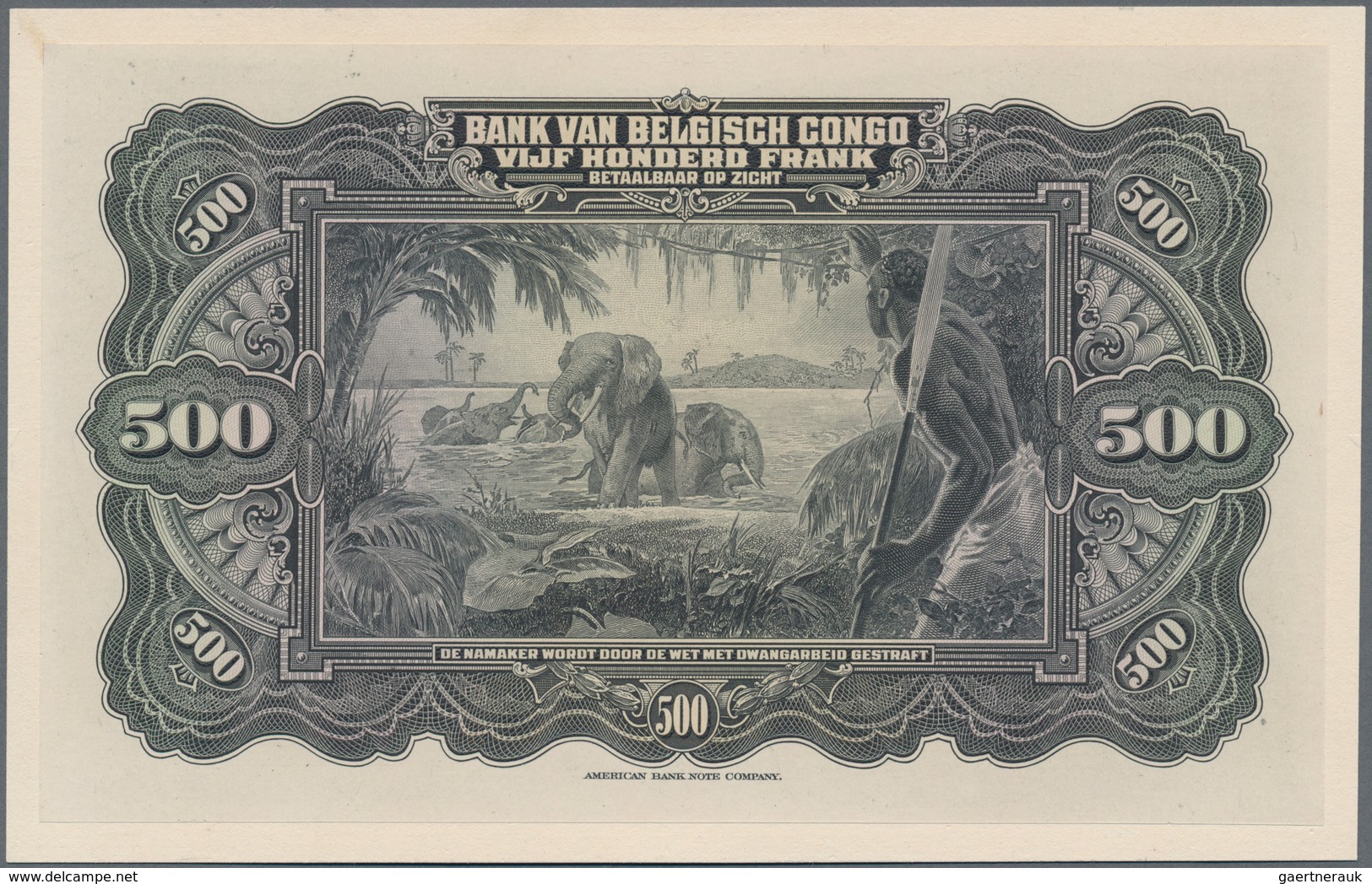 Belgian Congo / Belgisch Kongo: Banque Du Congo Belge 500 FRancs 1929 Front And Reverse Proof, P.18p - Zonder Classificatie