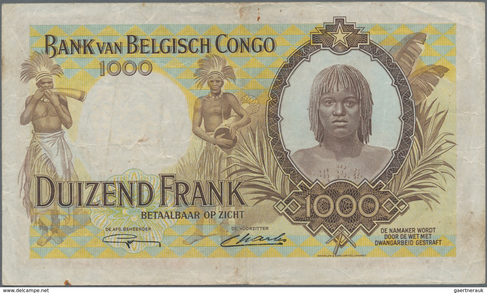 Belgian Congo / Belgisch Kongo: 1000 Francs 1947, P.19a, Great And Highly Rare Banknote, Rusty Spot - Zonder Classificatie