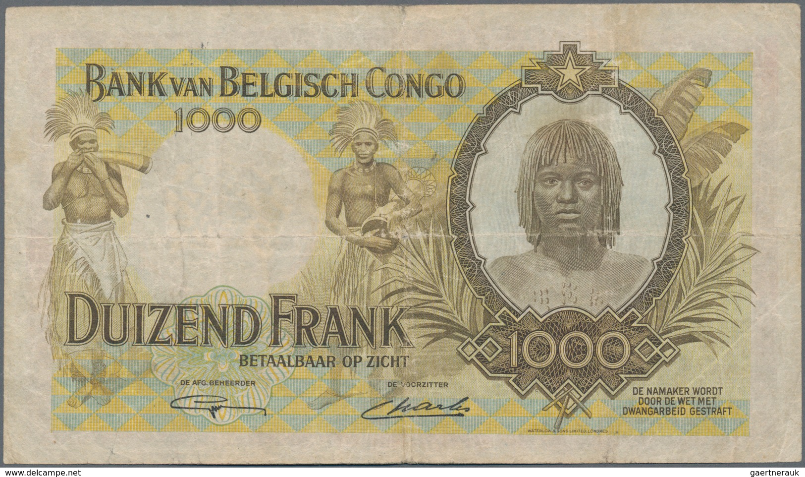 Belgian Congo / Belgisch Kongo: Banque Du Congo Belge 1000 Francs 1946, P.19b, Highly Rare Banknote - Ohne Zuordnung