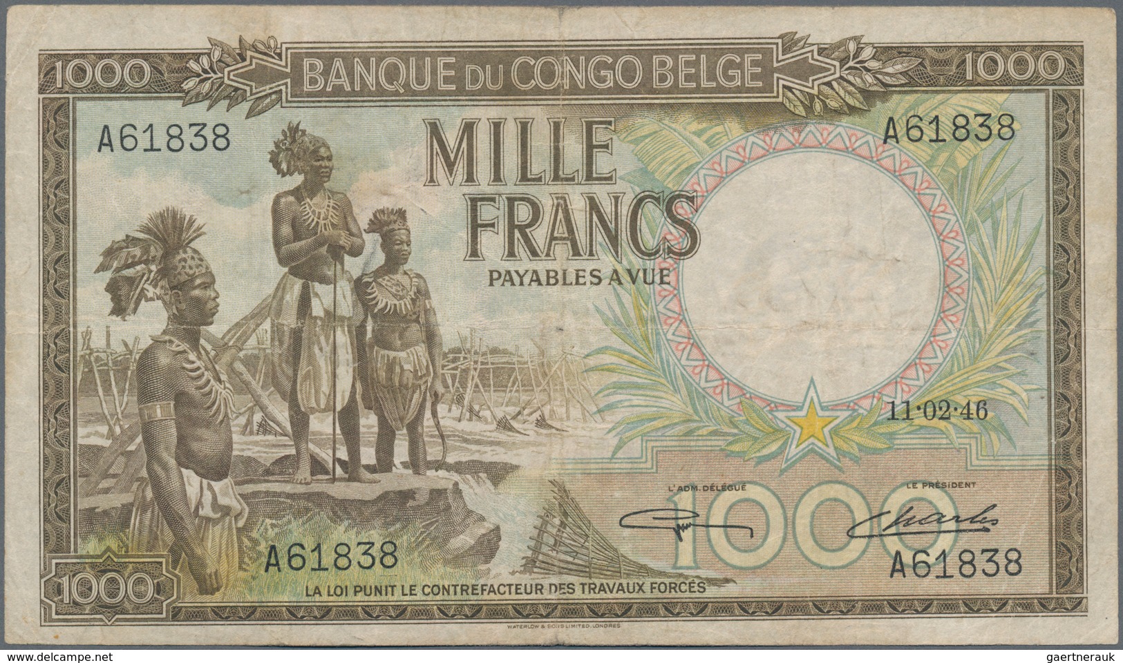 Belgian Congo / Belgisch Kongo: Banque Du Congo Belge 1000 Francs 1946, P.19b, Highly Rare Banknote - Zonder Classificatie