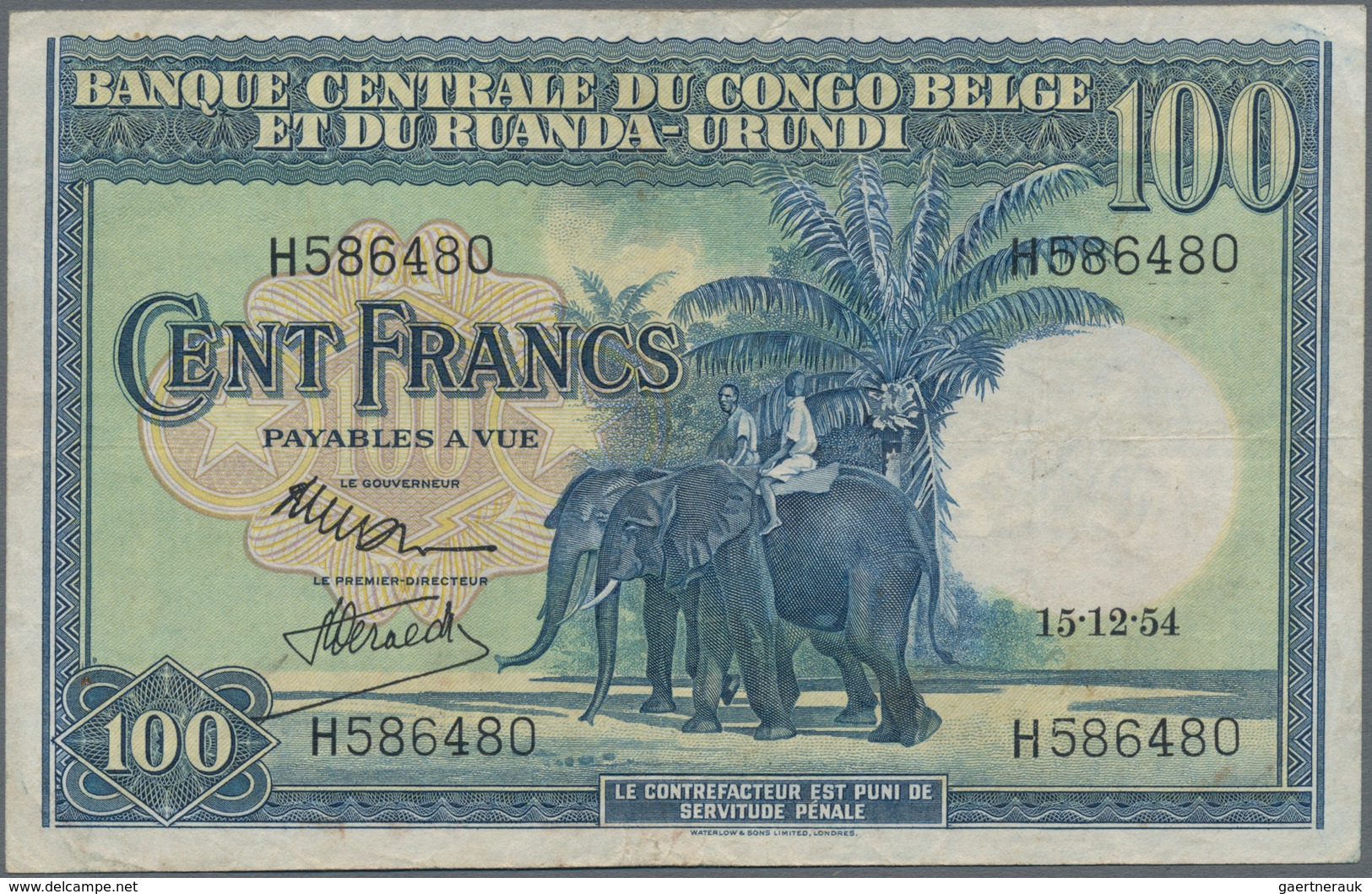 Belgian Congo / Belgisch Kongo: 100 Francs 1954, P.25b, Very Nice And Colorfresh With A Few Spots An - Sin Clasificación