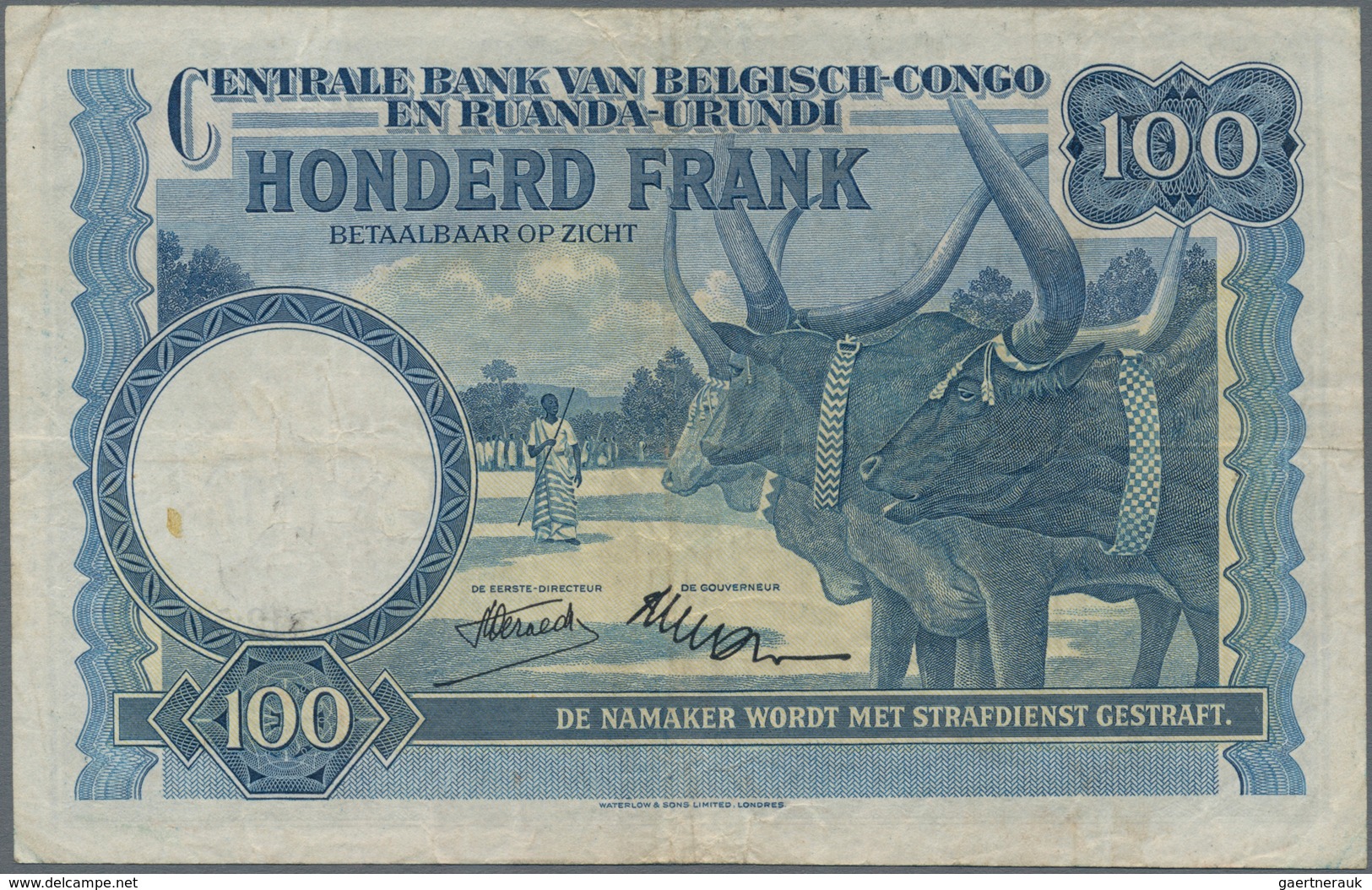 Belgian Congo / Belgisch Kongo: 100 Francs 1954, P.25b, Very Nice And Colorfresh With A Few Spots An - Zonder Classificatie