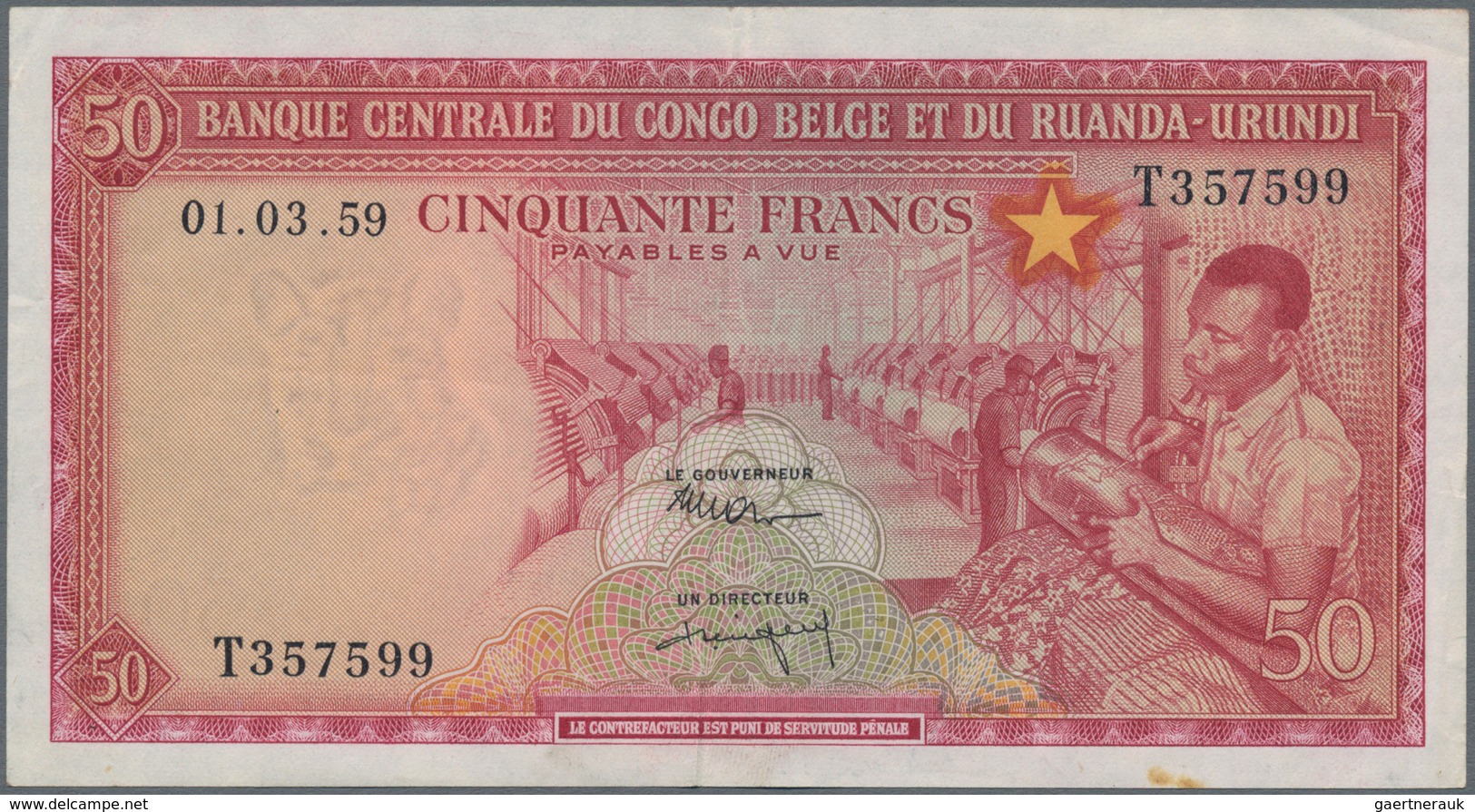 Belgian Congo / Belgisch Kongo: Banque Centrale Du Congo Belge Et Du Ruanda-Urundi Pair With 10 Fran - Ohne Zuordnung