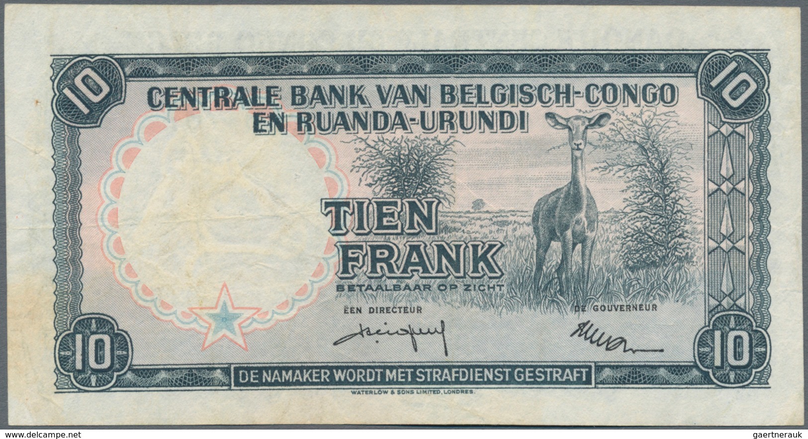 Belgian Congo / Belgisch Kongo: Banque Centrale Du Congo Belge Et Du Ruanda-Urundi Pair With 10 Fran - Sin Clasificación