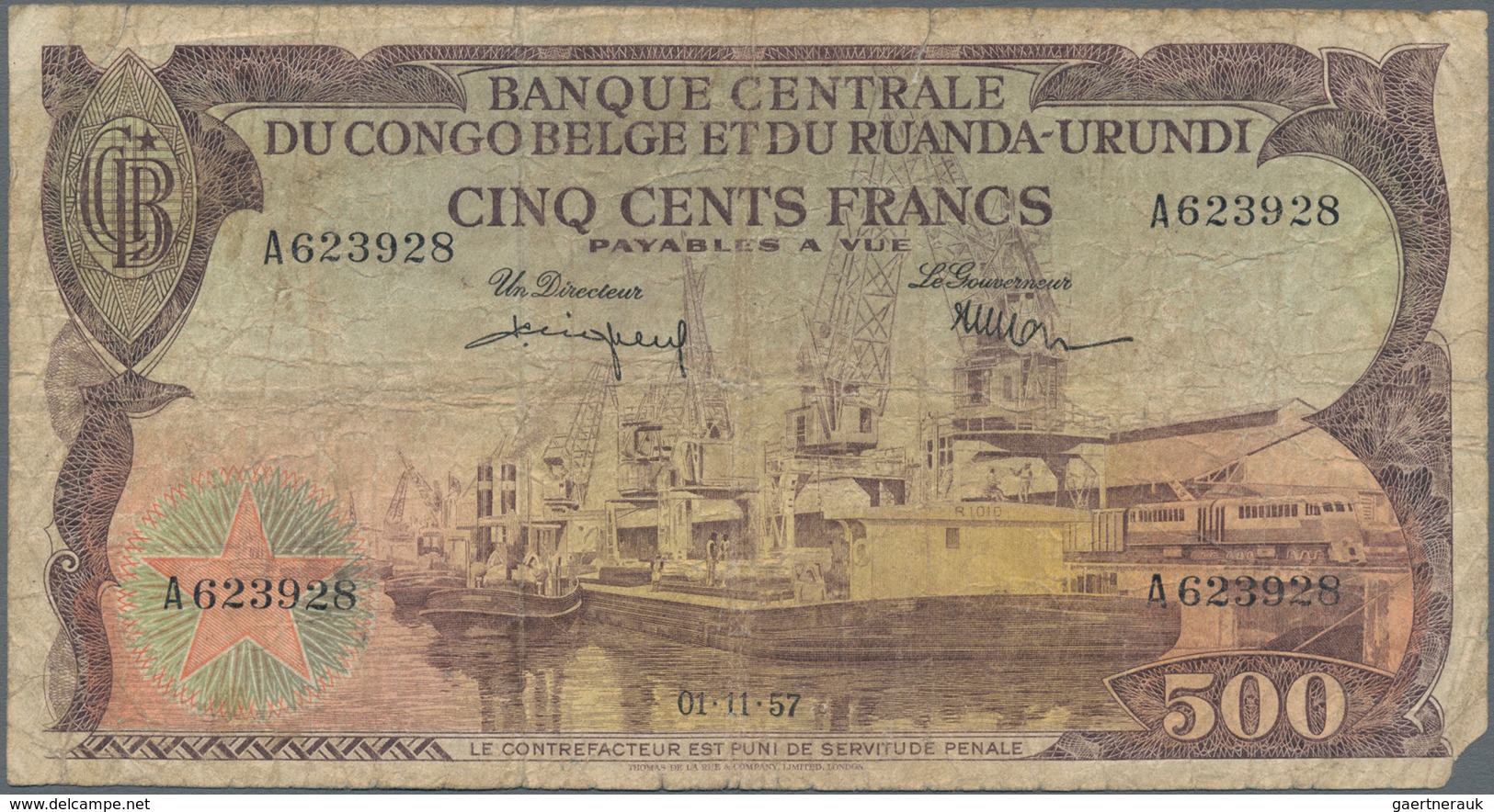 Belgian Congo / Belgisch Kongo: 500 Francs 1957, P.34, Highly Rare Banknote In Almost Well Worn Cond - Ohne Zuordnung